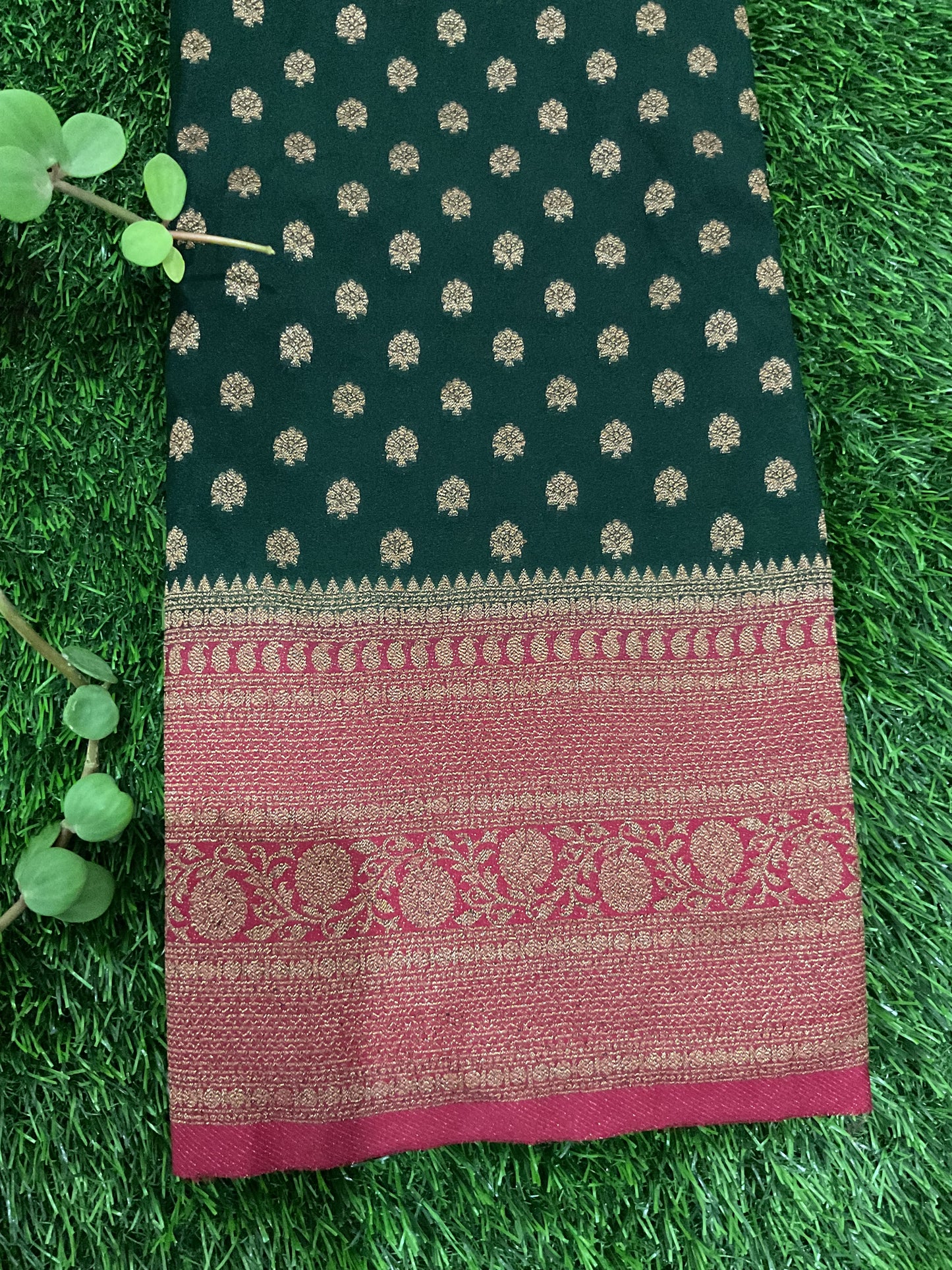 Dark green with mango border  Banarasi crepe georgette saree