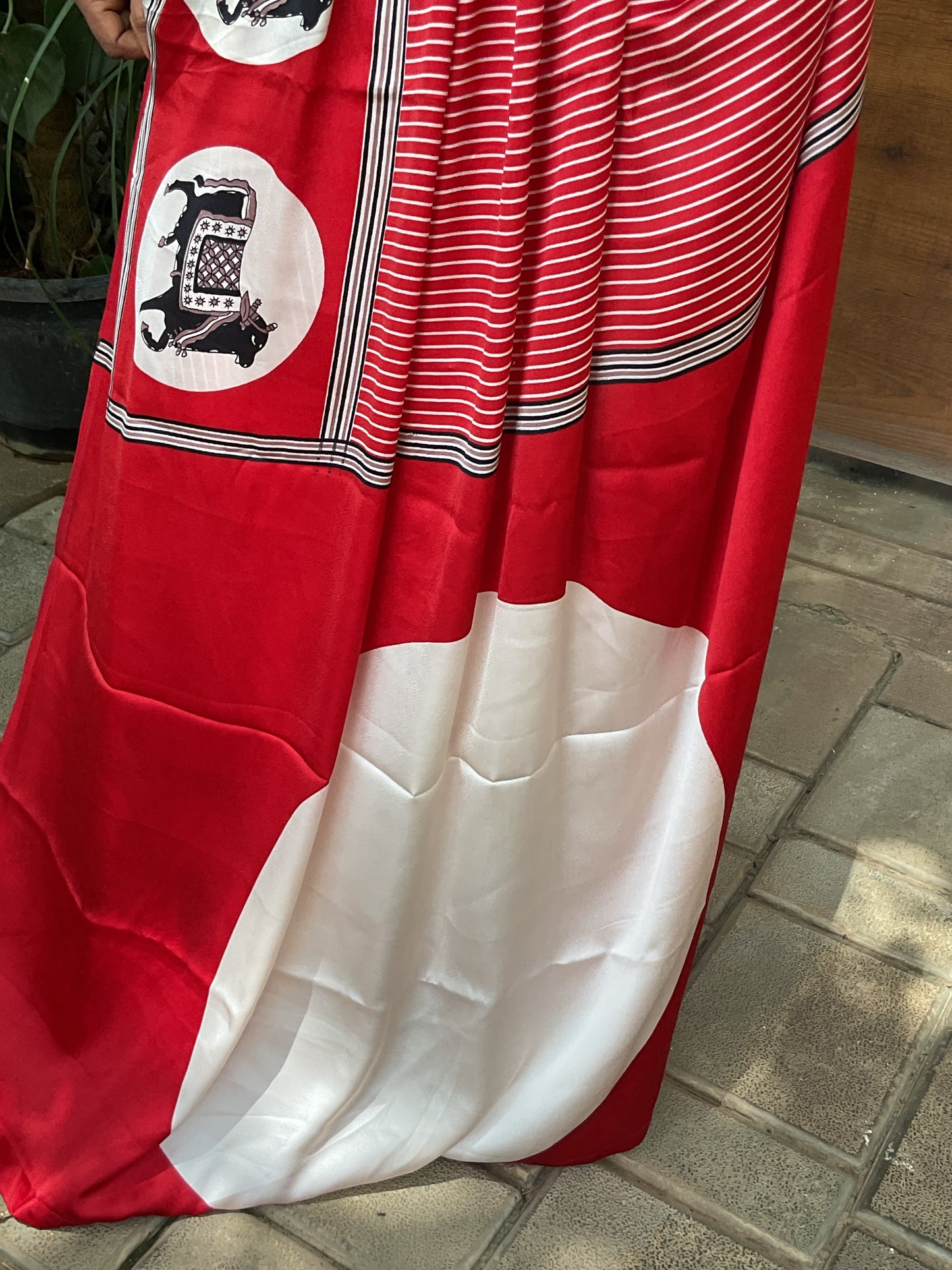Red Ajrakh Dola Silk Saree