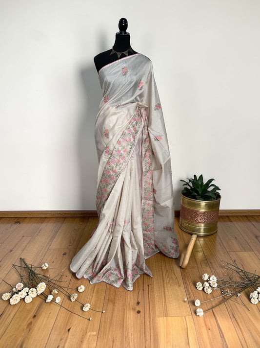 Kota Embroidery saree-Pink Floral