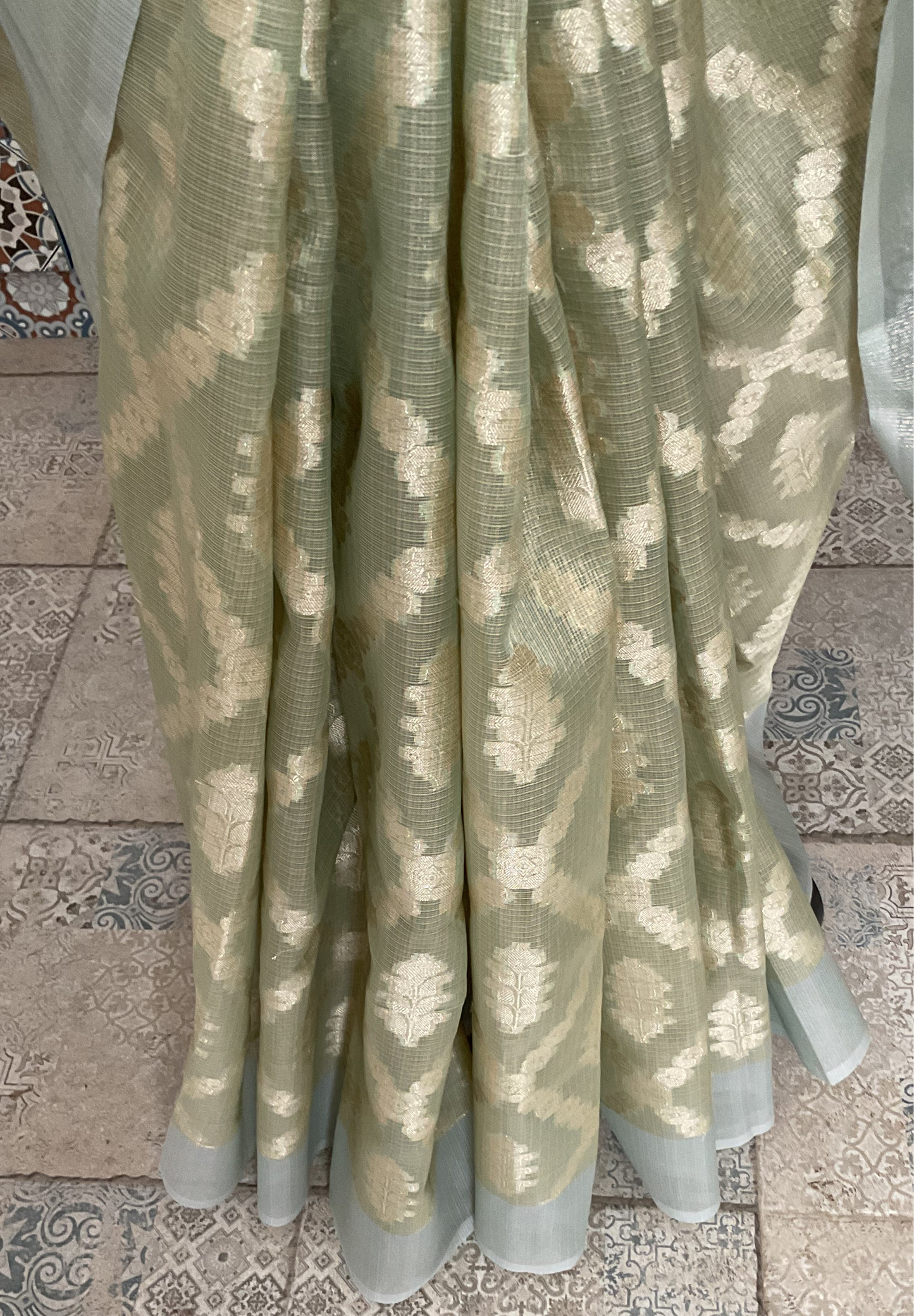 Kota tissue saree( Sage green)