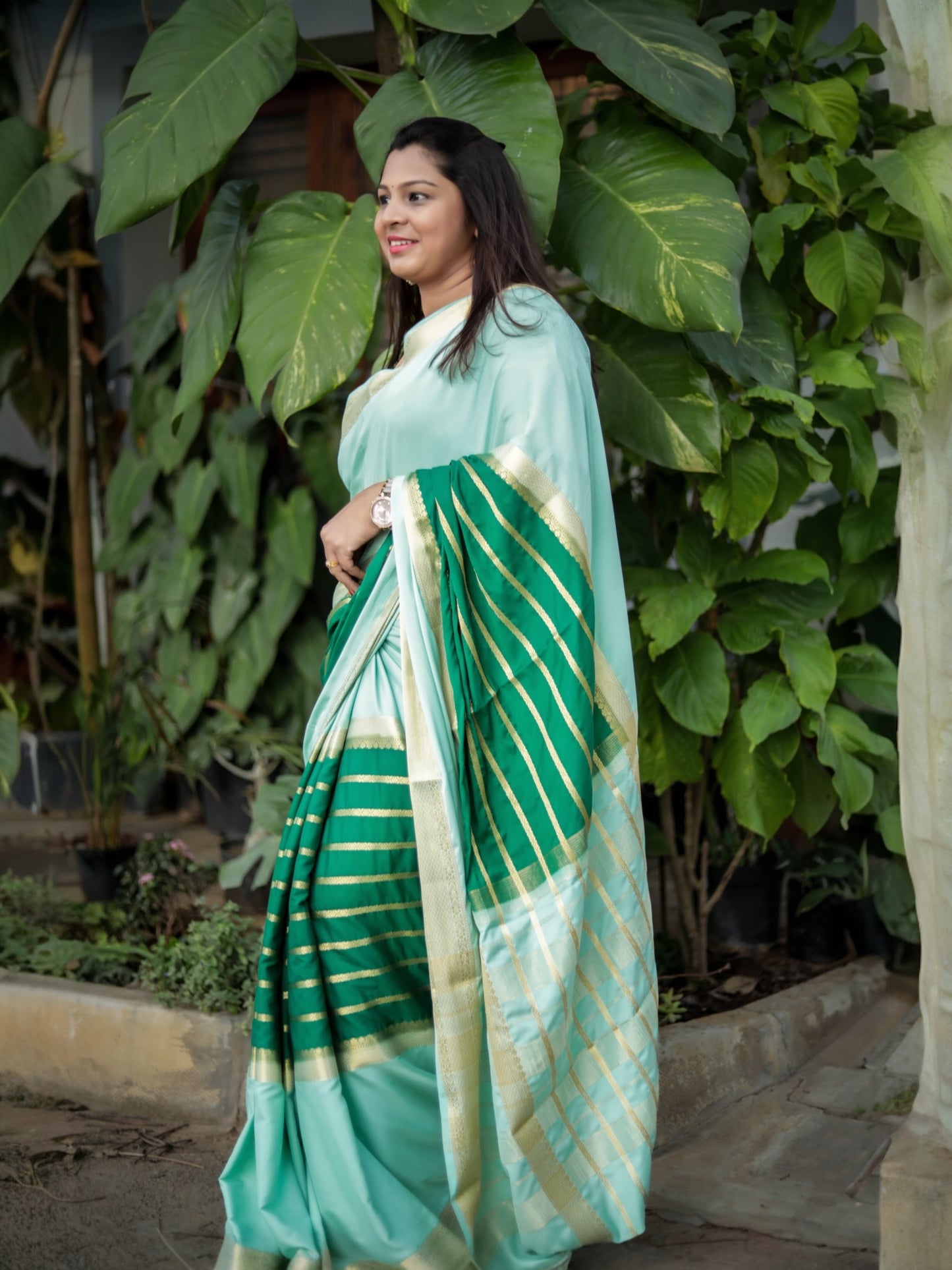 Semi Mysore silk crepe saree(Green)