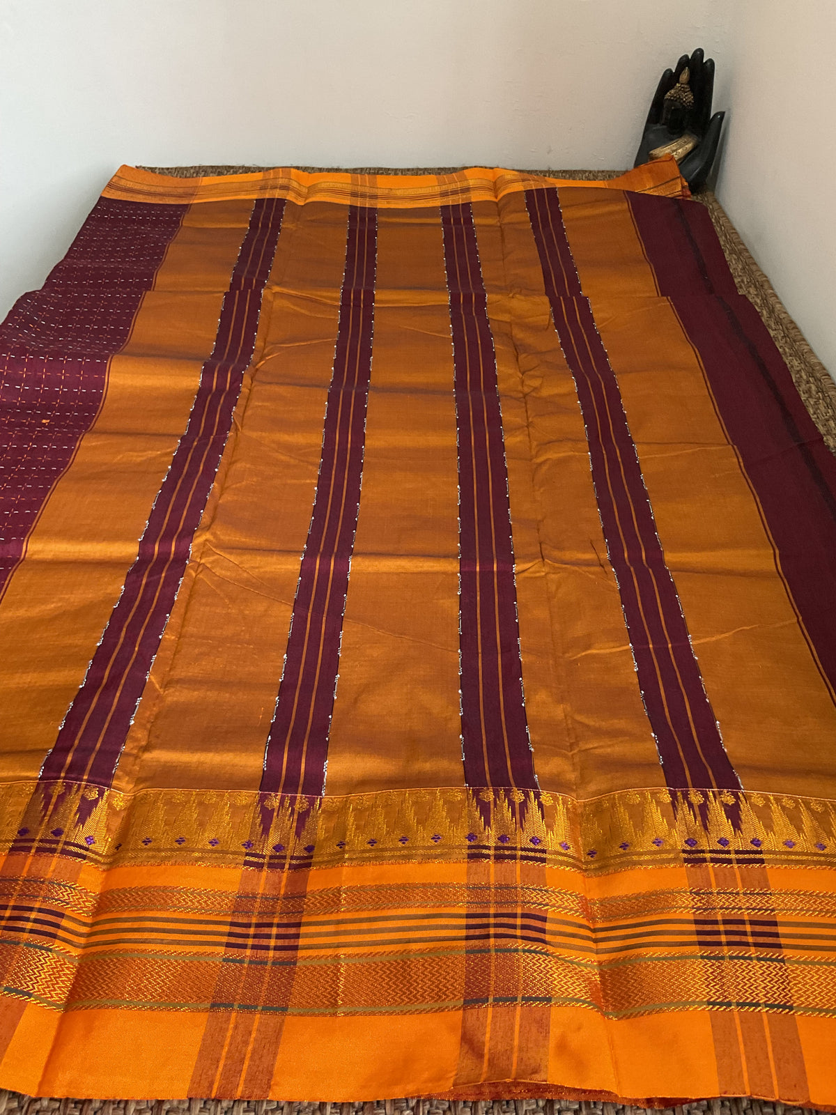 Cotton Mercerised Ilkal saree (maroon with contrast border)