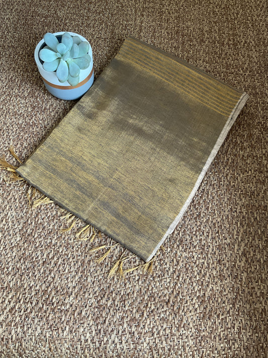 Linen tissue saree- copper gold colour