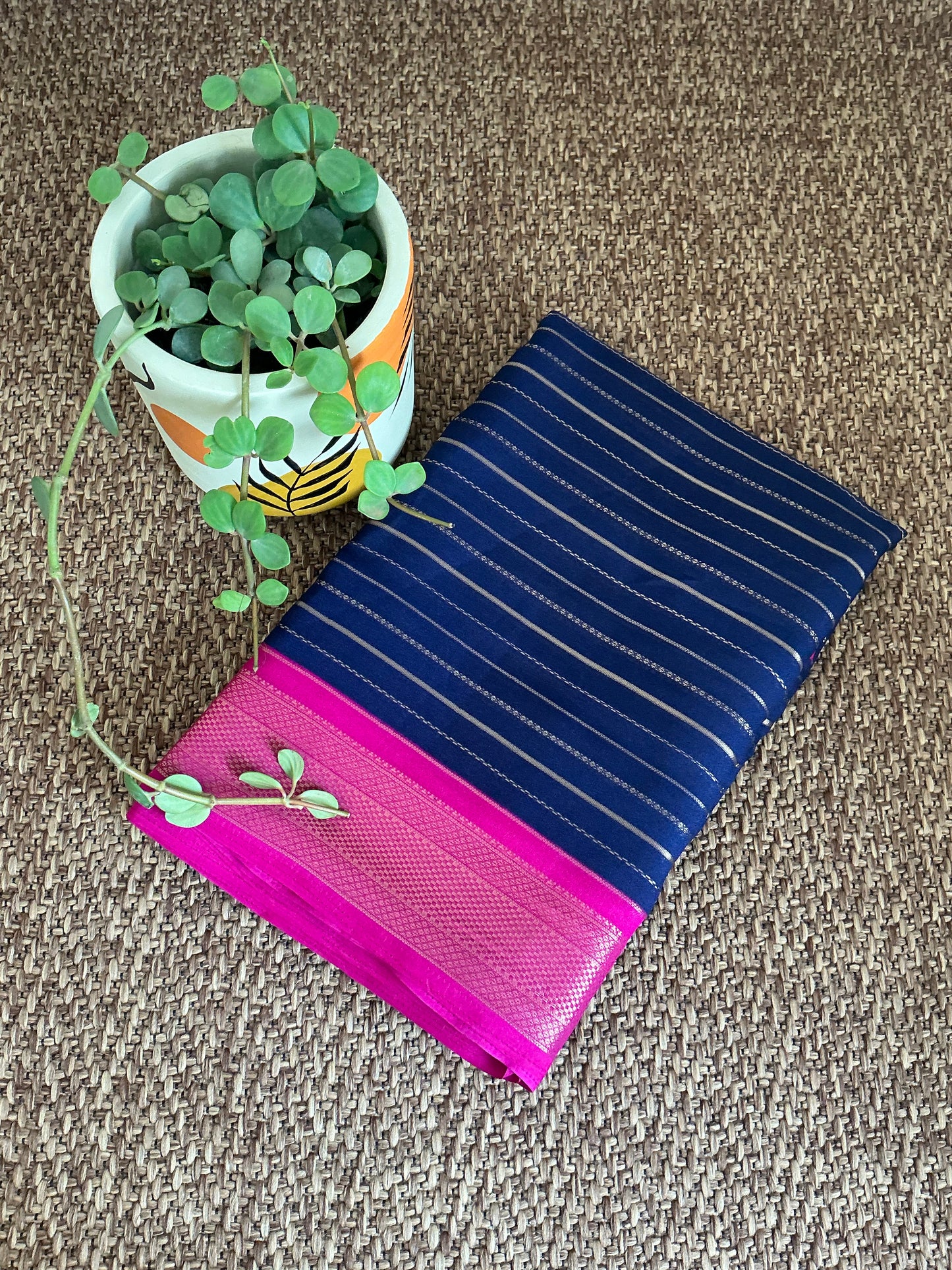 Blue Chiffon saree with pink border