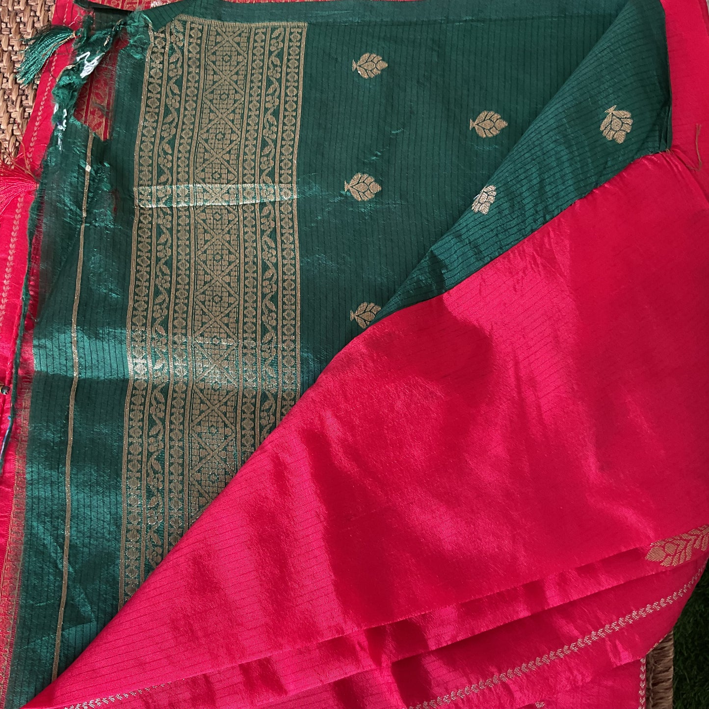 Red tussar temple border saree(03)