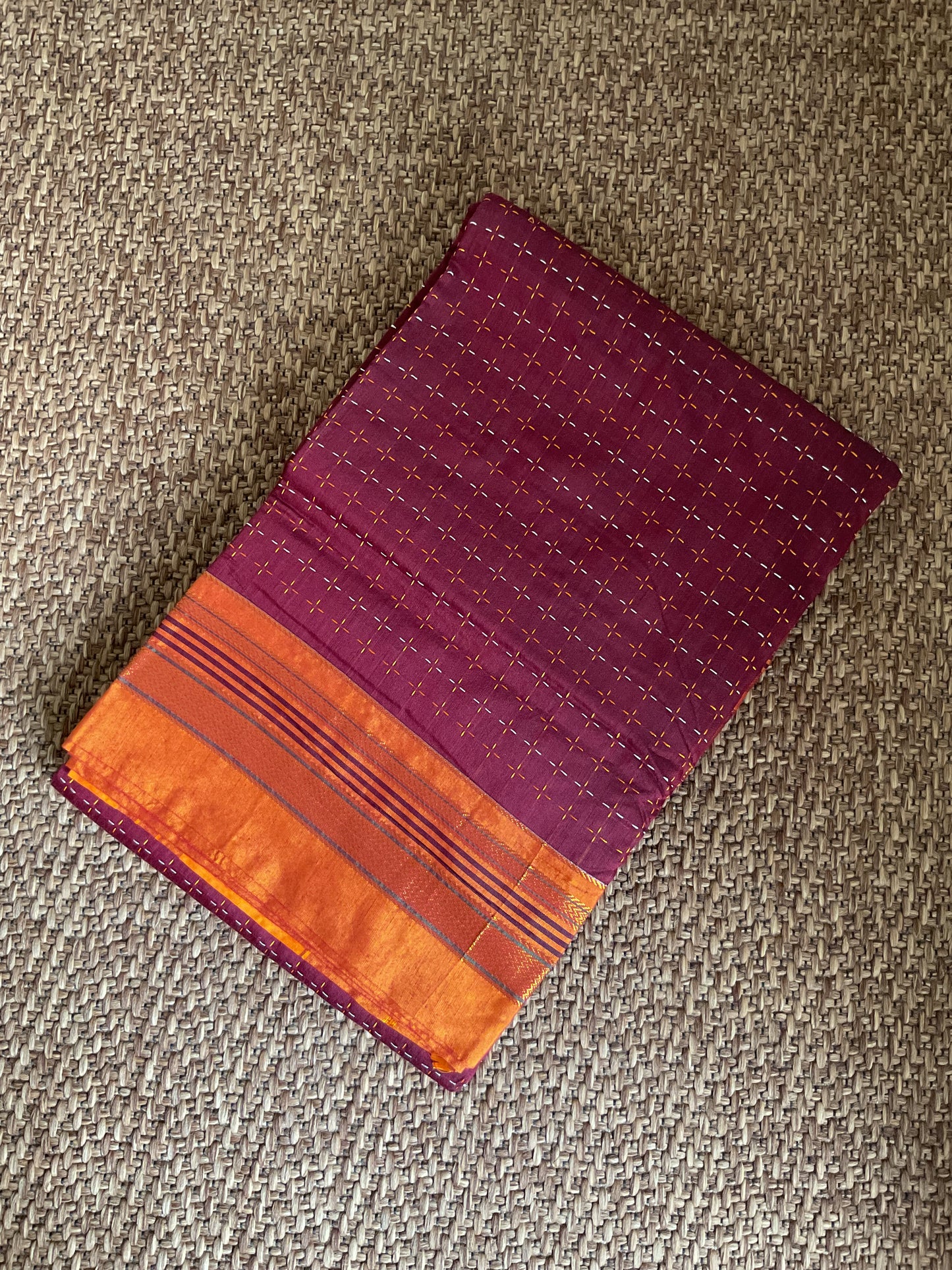 Mercerised Ilkal saree maroon with orange border