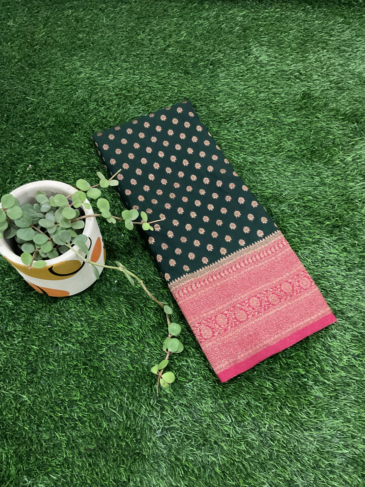 Dark green with mango border  Banarasi crepe georgette saree