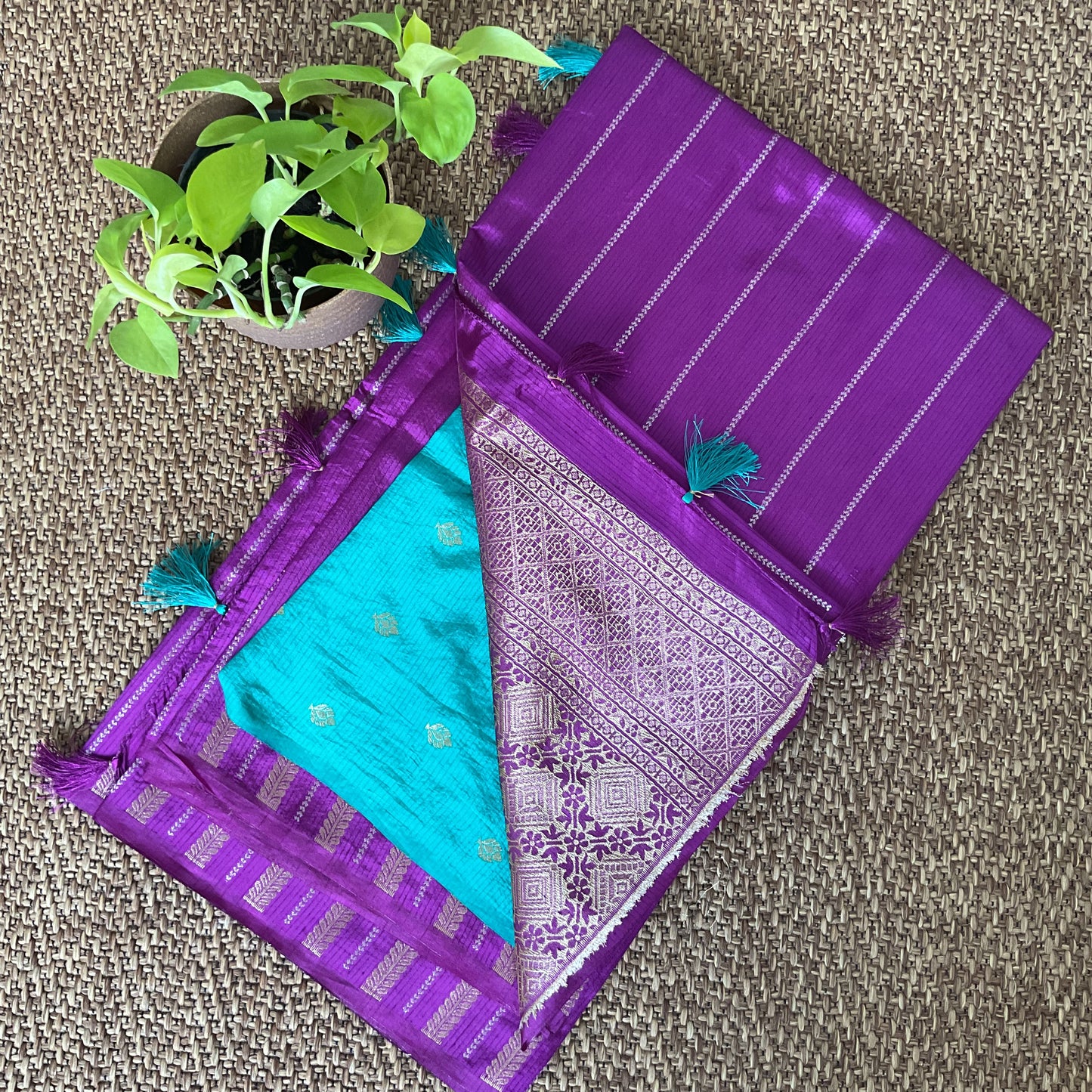 Purple tussar temple border saree(05)