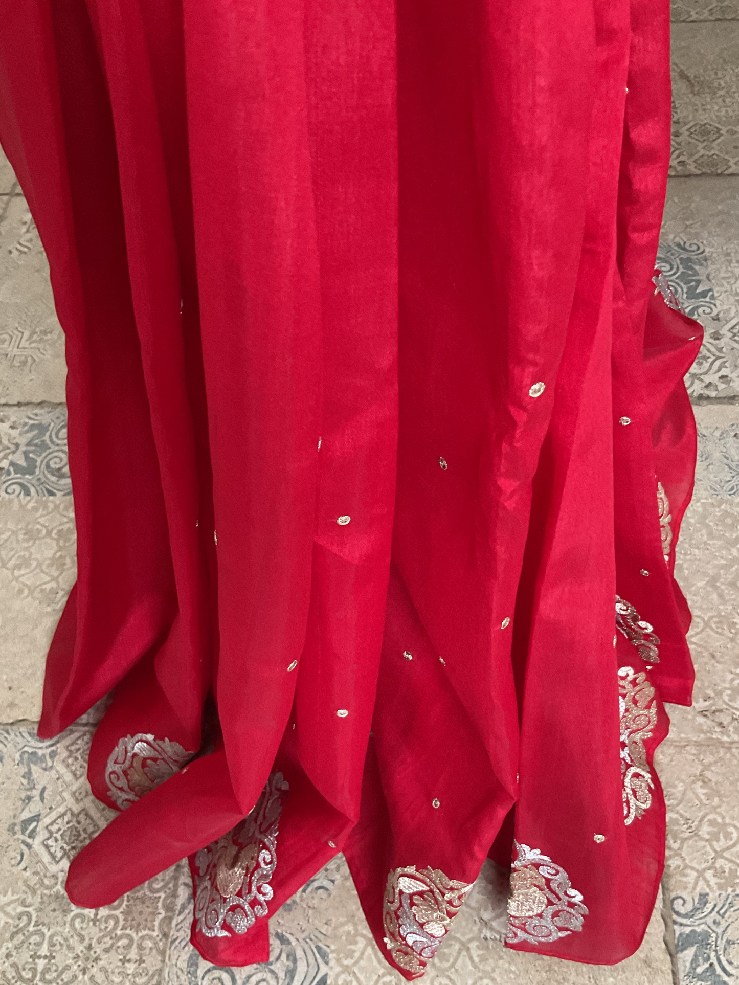 Tussar Lion motifs saree- (Red)
