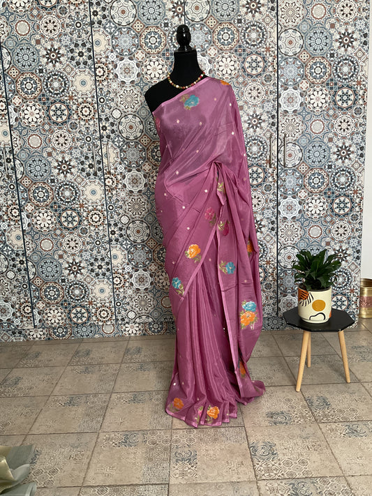 Chinnon saree(Lilac)