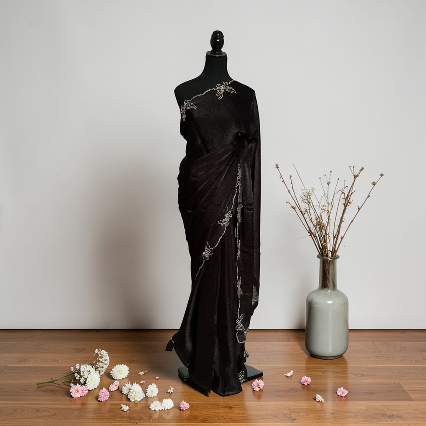 Space silk Butterfly Fancy saree-Black