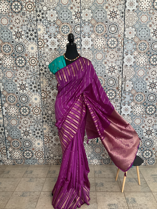 Purple tussar temple border saree(05)