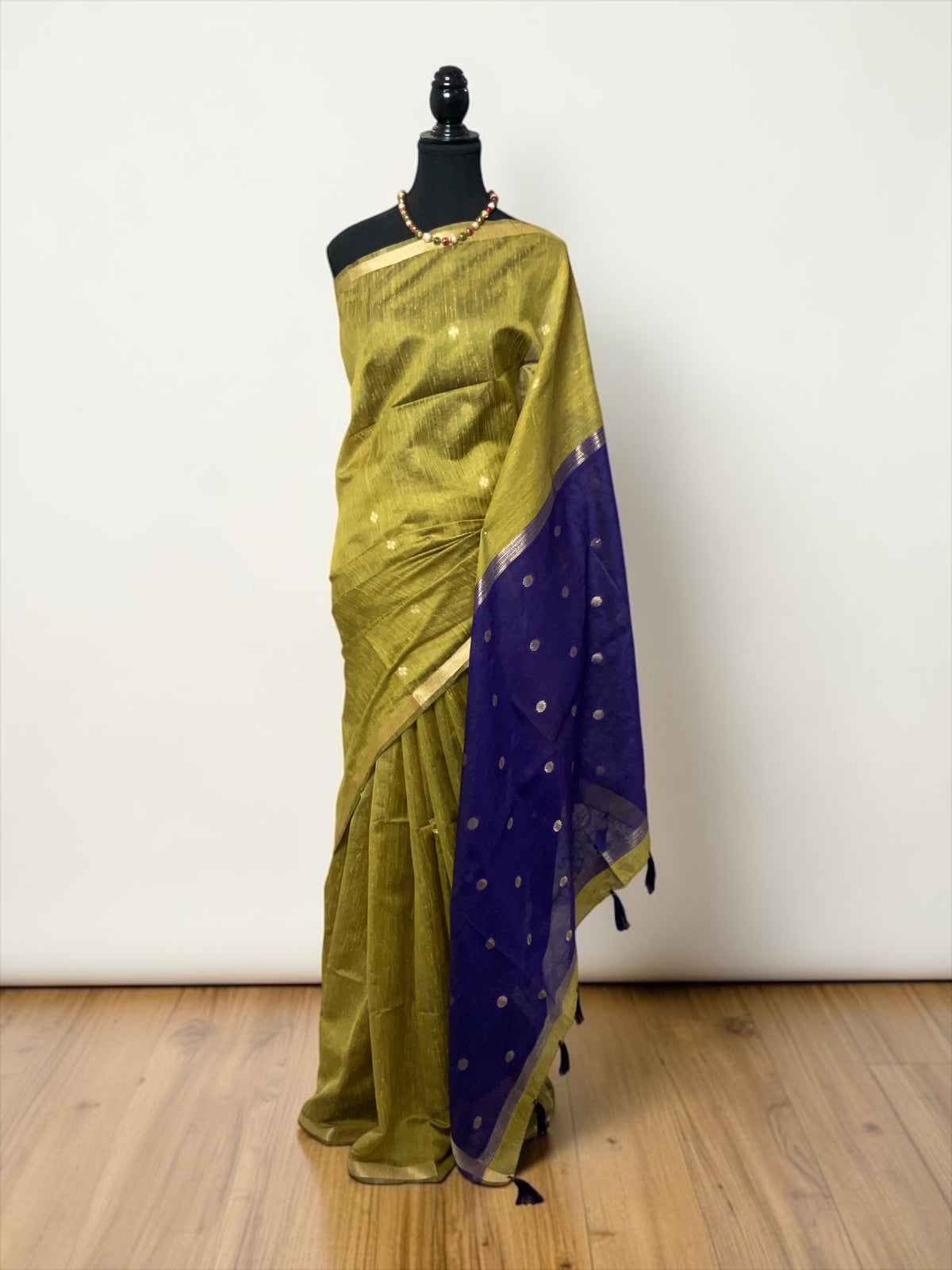 Maheshwari Cotton Saree-Olive Green & Royal Purple