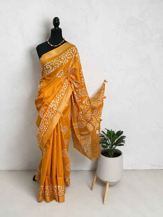 Cotton saree-(yellow)