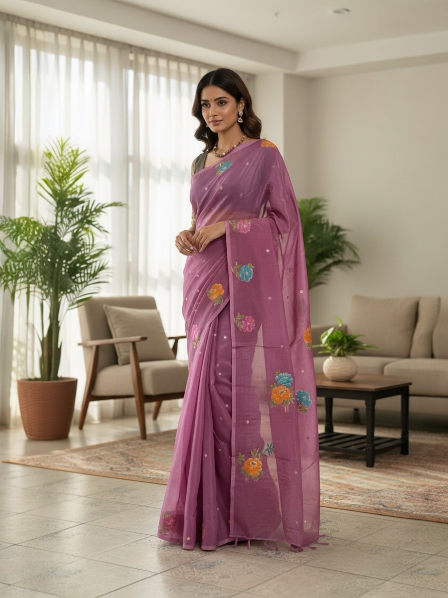 Chinnon saree(Lilac)