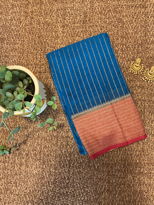 Blue premium Banarasi stripes georgette saree