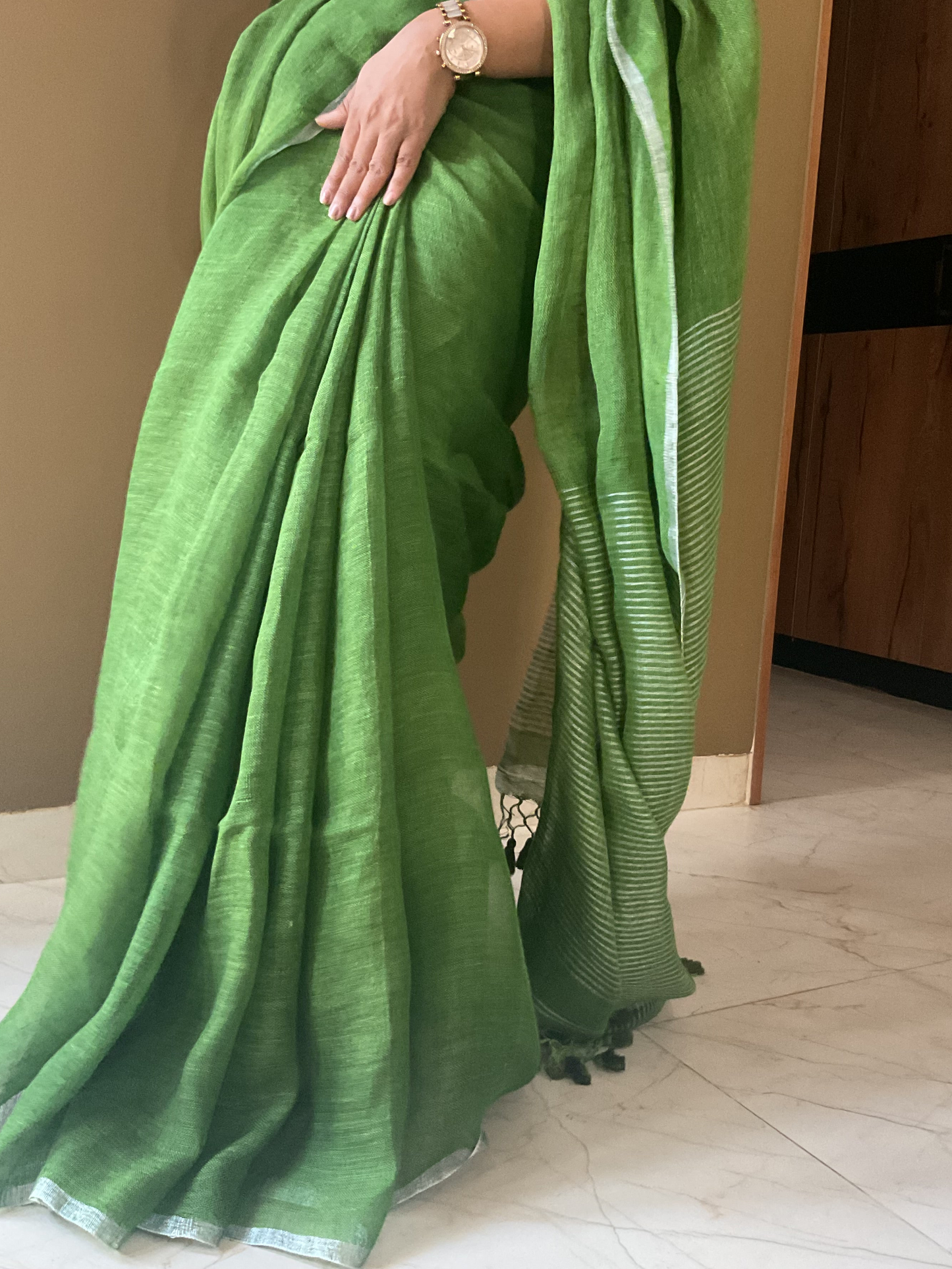 Handloom Linen saree(light Green)