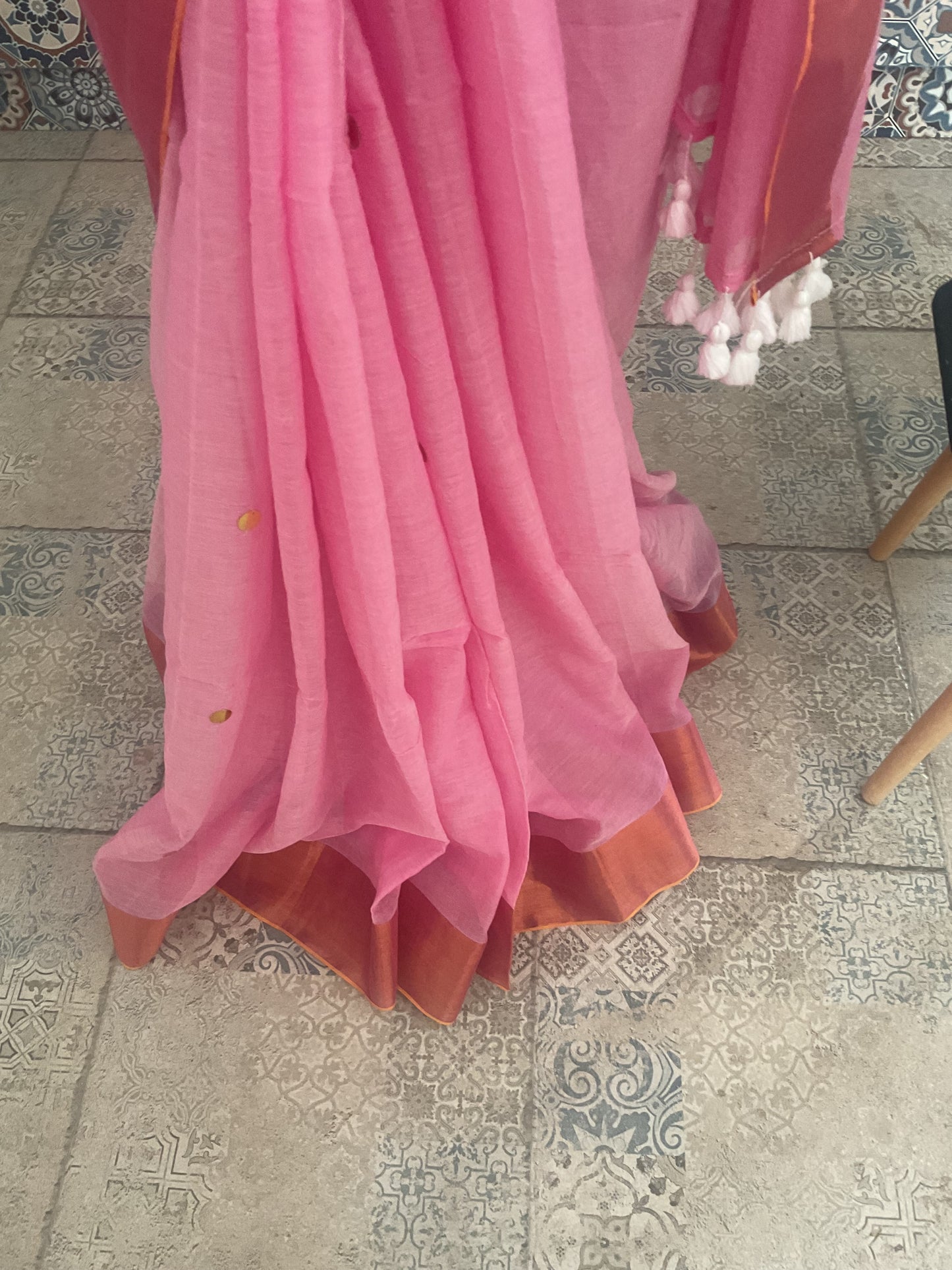 Gini Mul cotton saree(Dusty Pink)