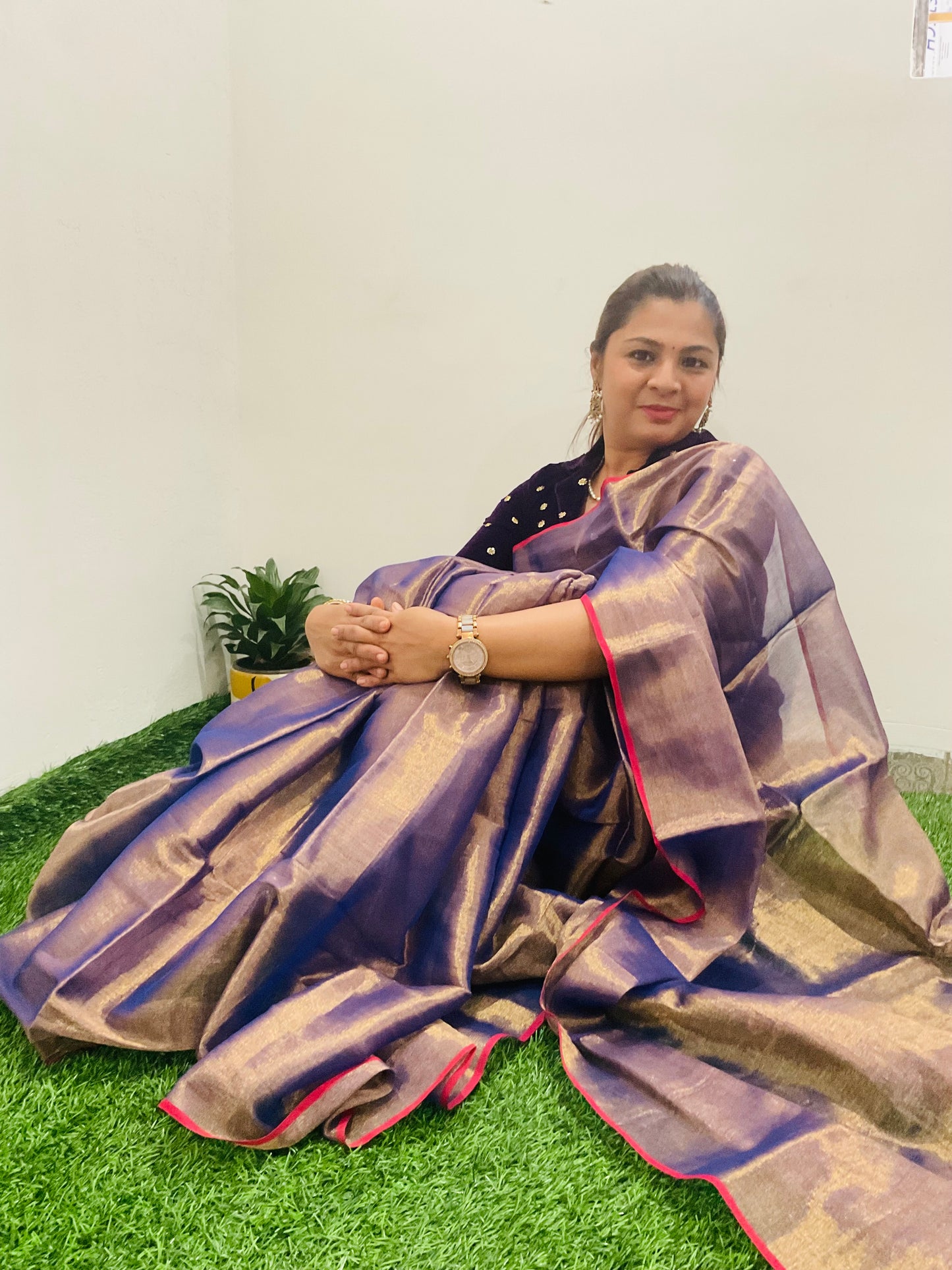 Khadi Tissue saree(Purple)