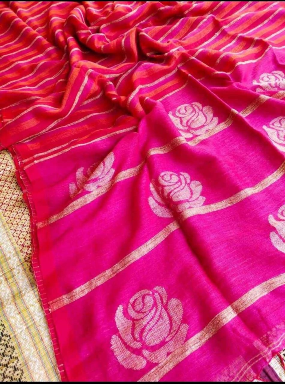 Handloom Linen saree(pink)