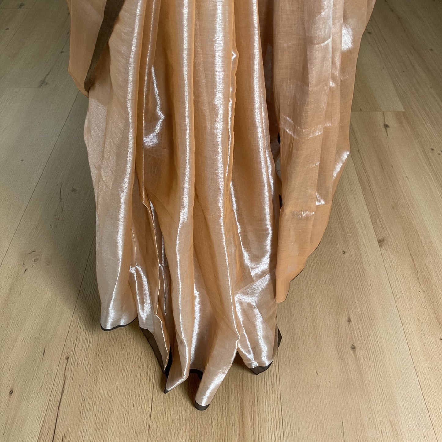 Khadi Tissue saree(champagne with coffee brown brown border)