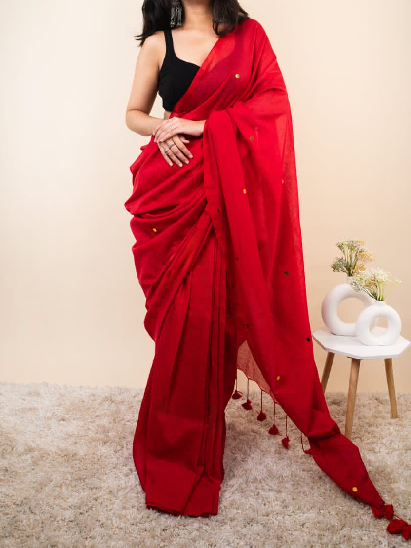 Cotton Gini saree(Red)
