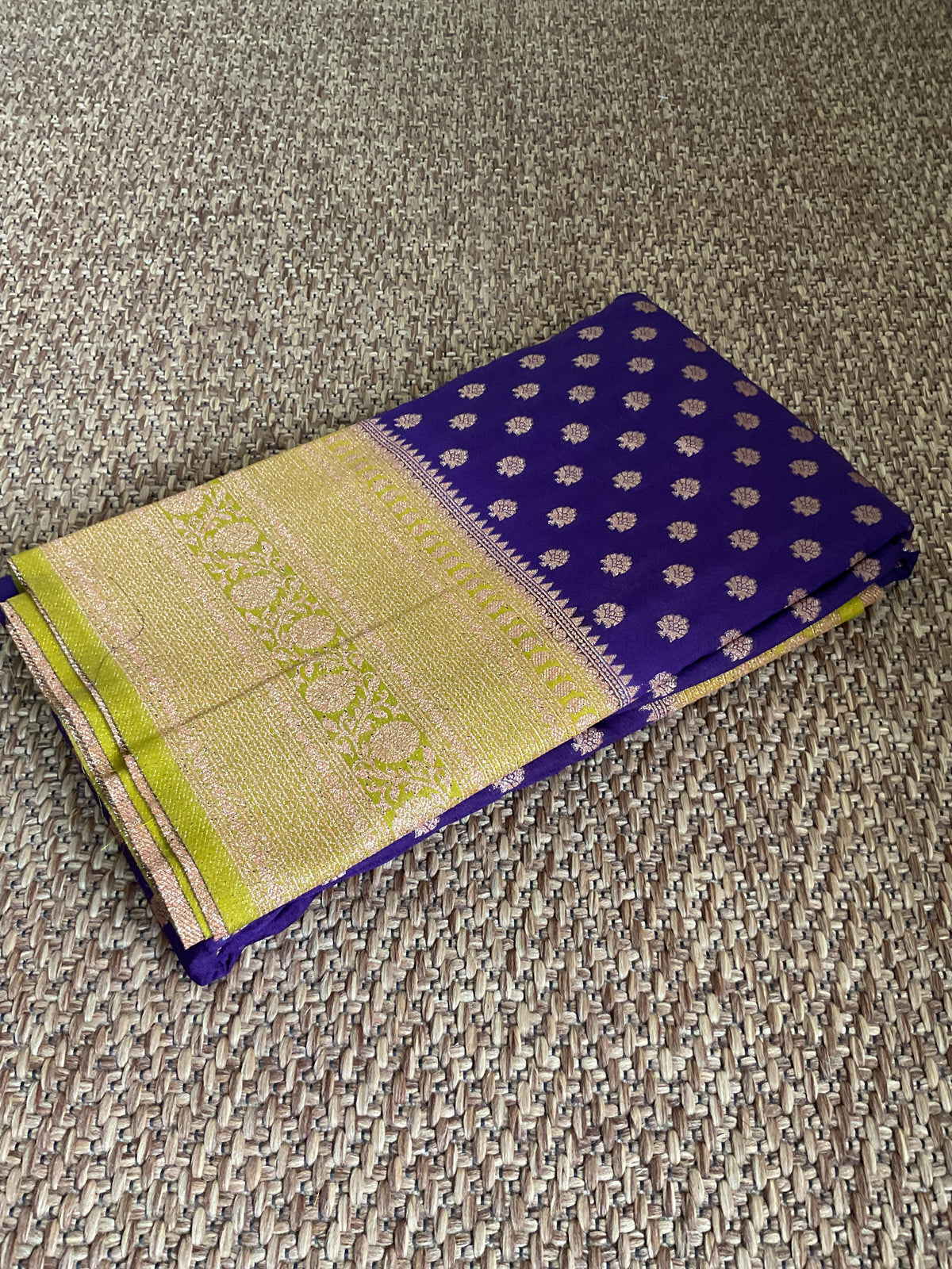 Banarasi crepe silk saree(Royal purple with gold sari border)