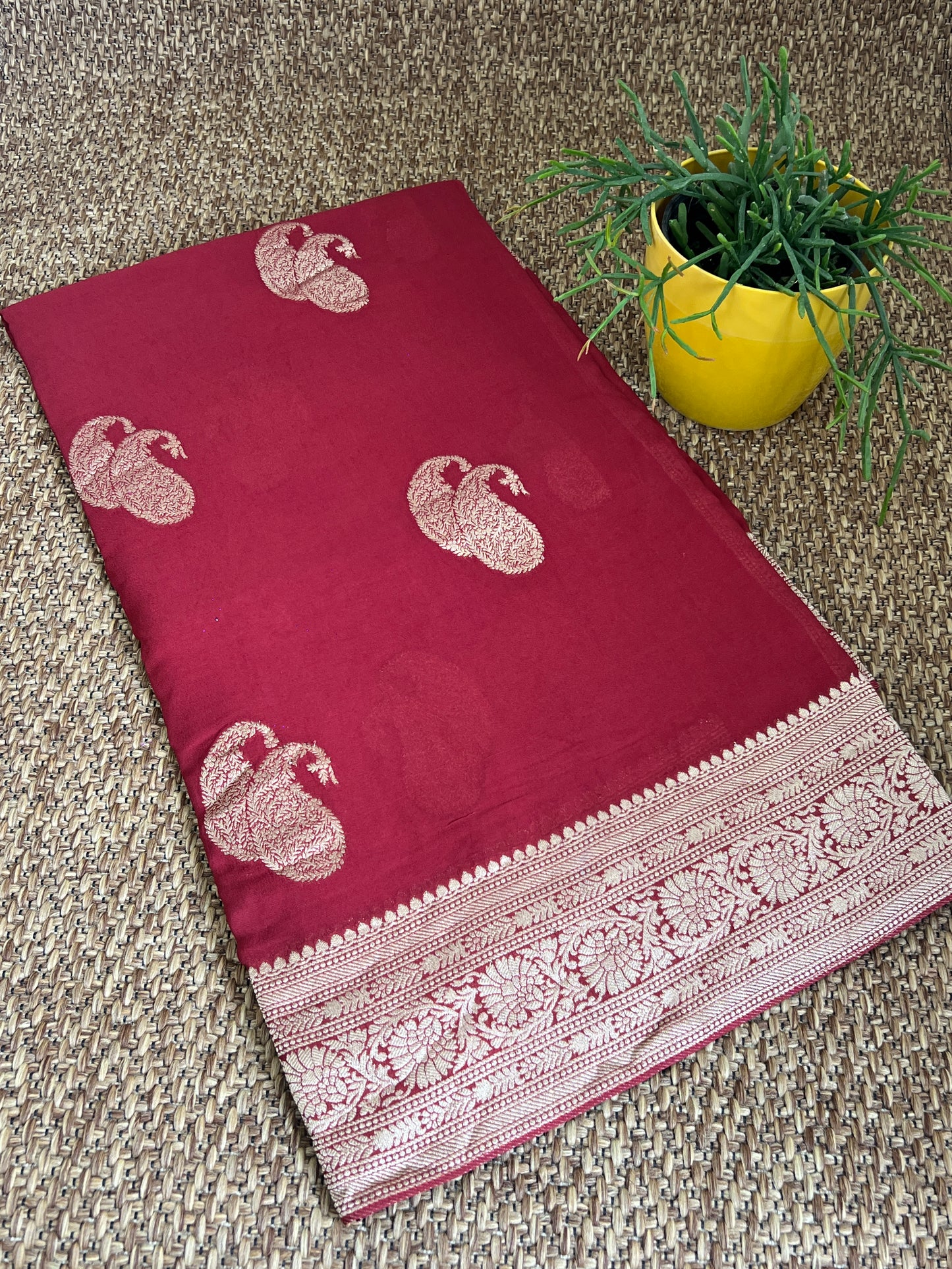 Maroon Banarasi  gold butta georgette saree