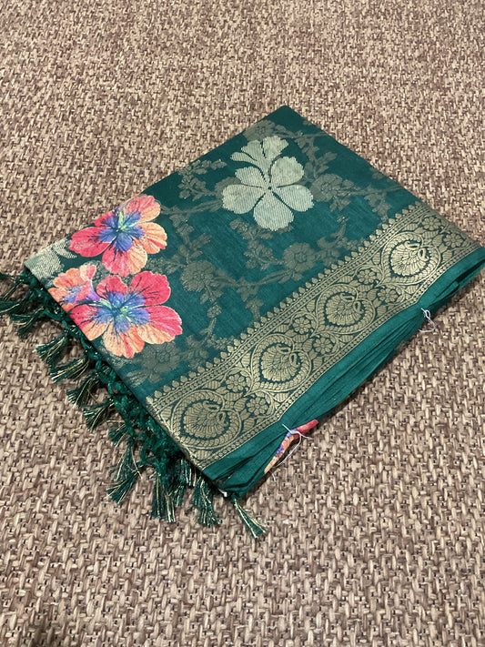 Fancy Floral Zari Weaving Saree(Green)| Elegant Festive Collection
