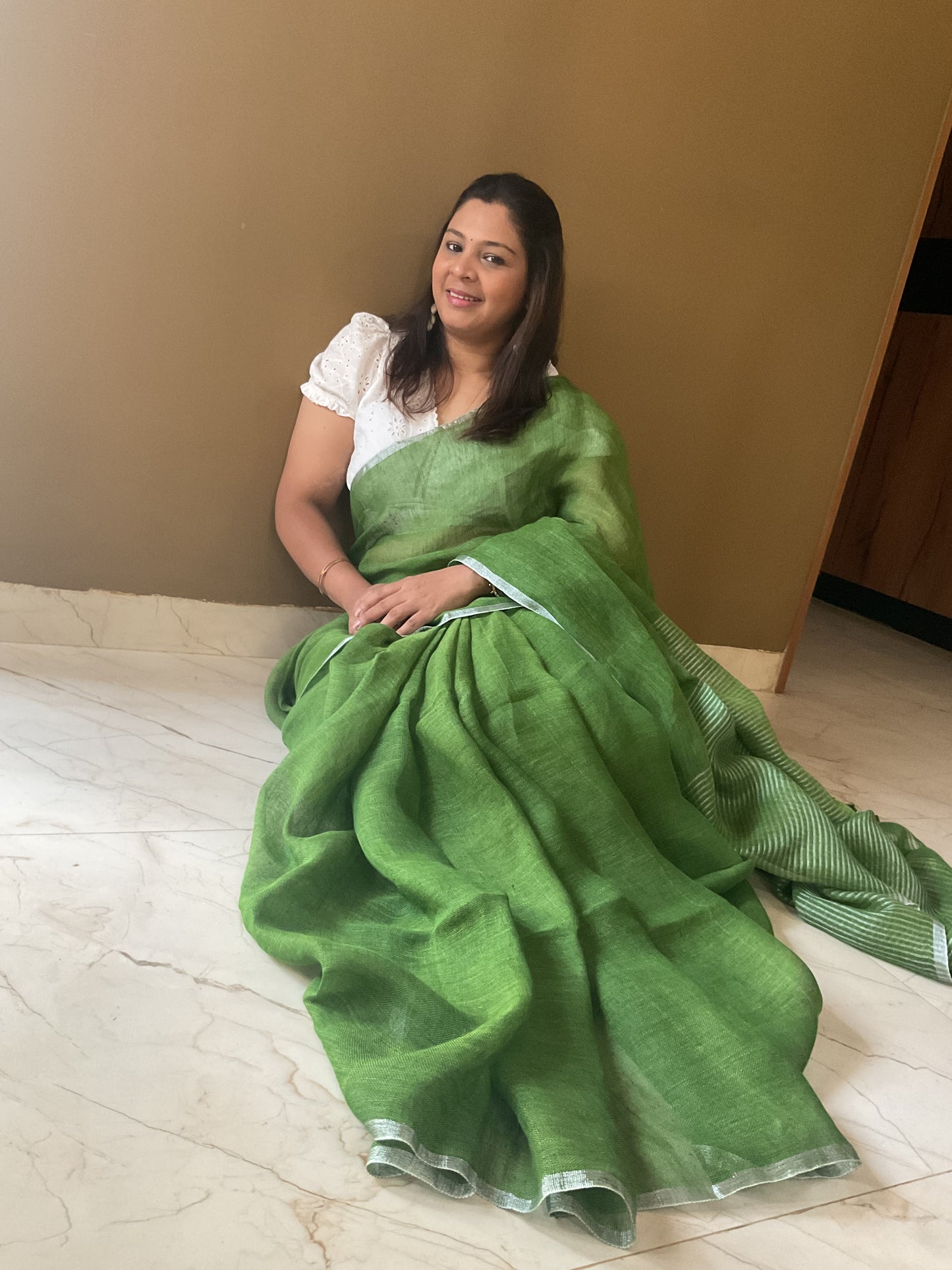 Handloom Linen saree(light Green)