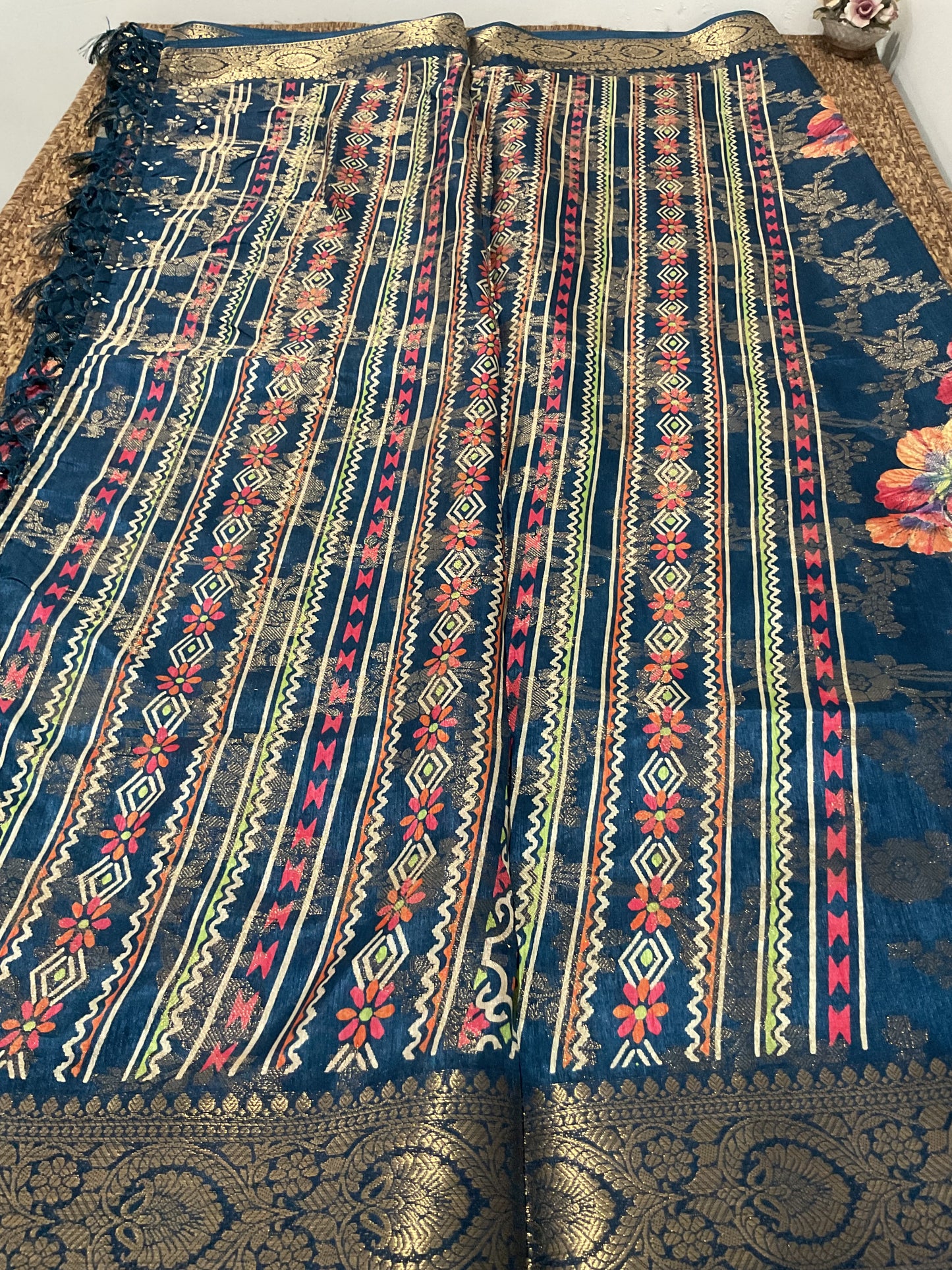 Fancy Floral Zari Weaving Saree(Blue)| Elegant Festive Collection