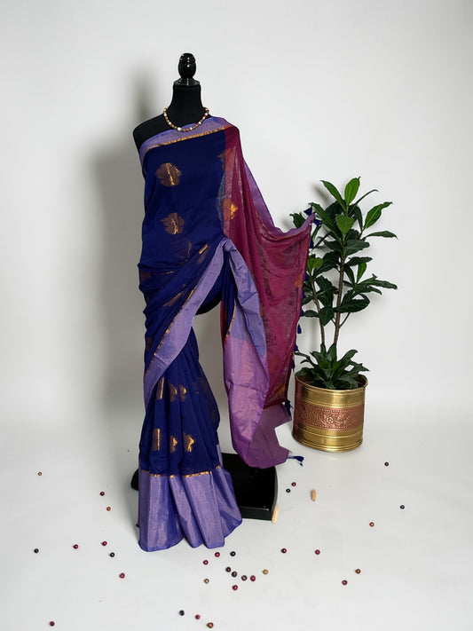 Mul cotton saree(Navy Blue)