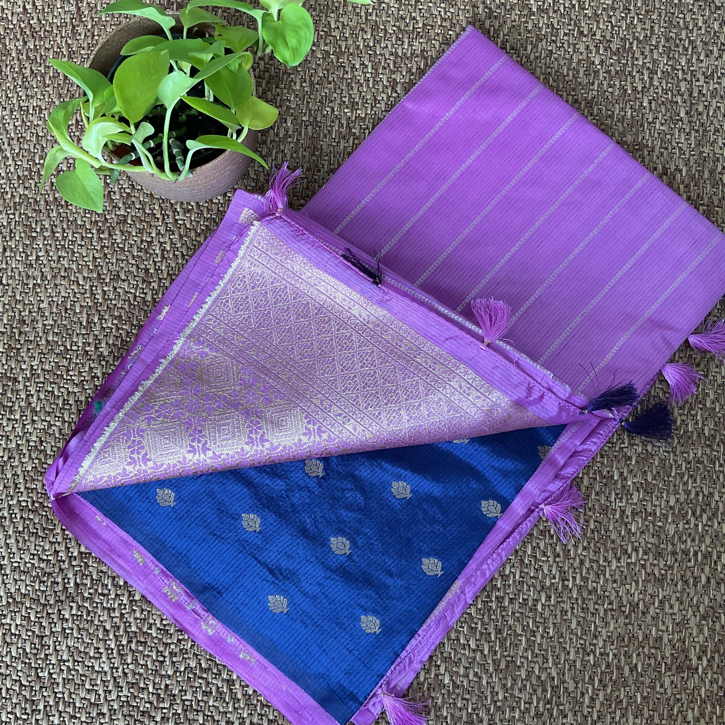 Lilac tussar temple border saree(01)