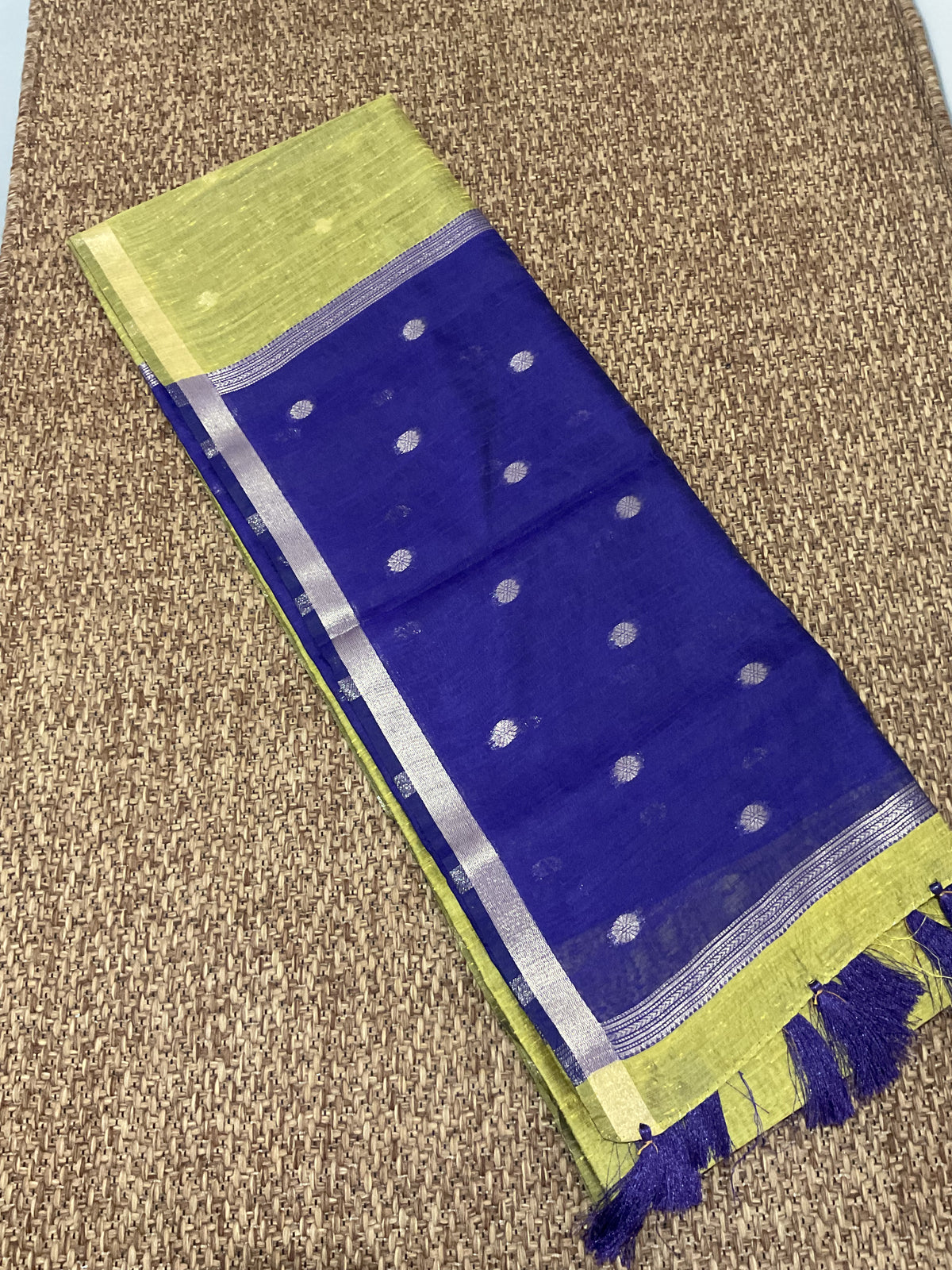 Maheshwari Cotton Saree-Olive Green & Royal Purple