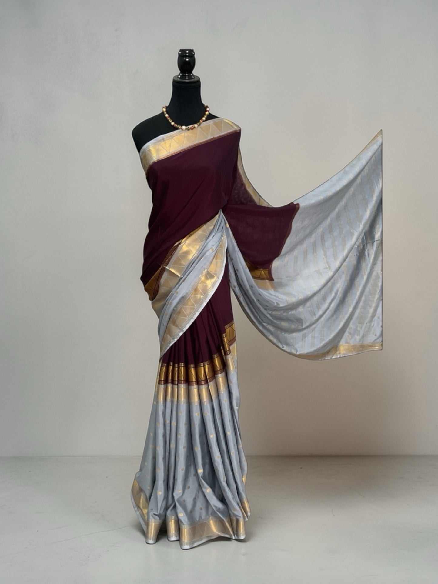 Semi Mysore silk saree(Deep wine with grey)