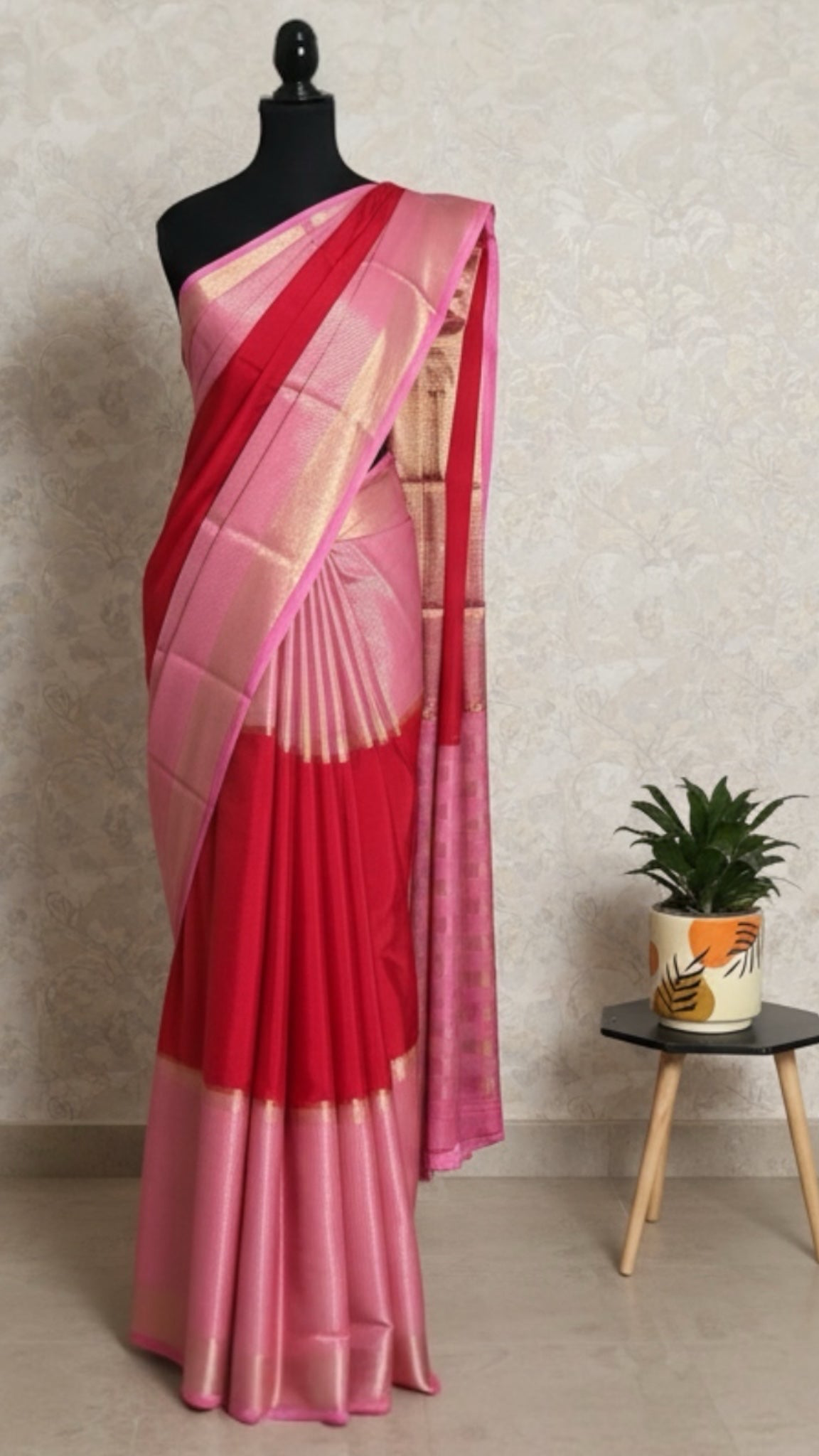 Semi Mysore silk saree(Red&Pink)