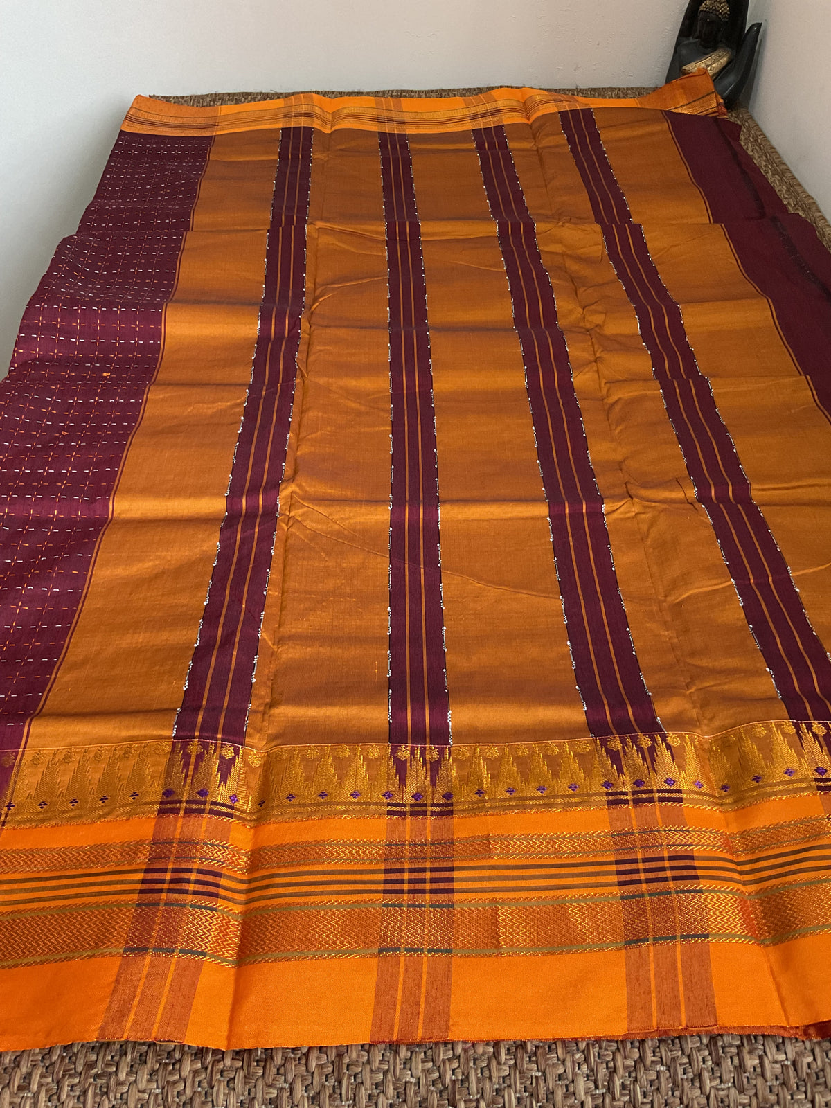 Cotton Mercerised Ilkal saree (maroon with contrast border)