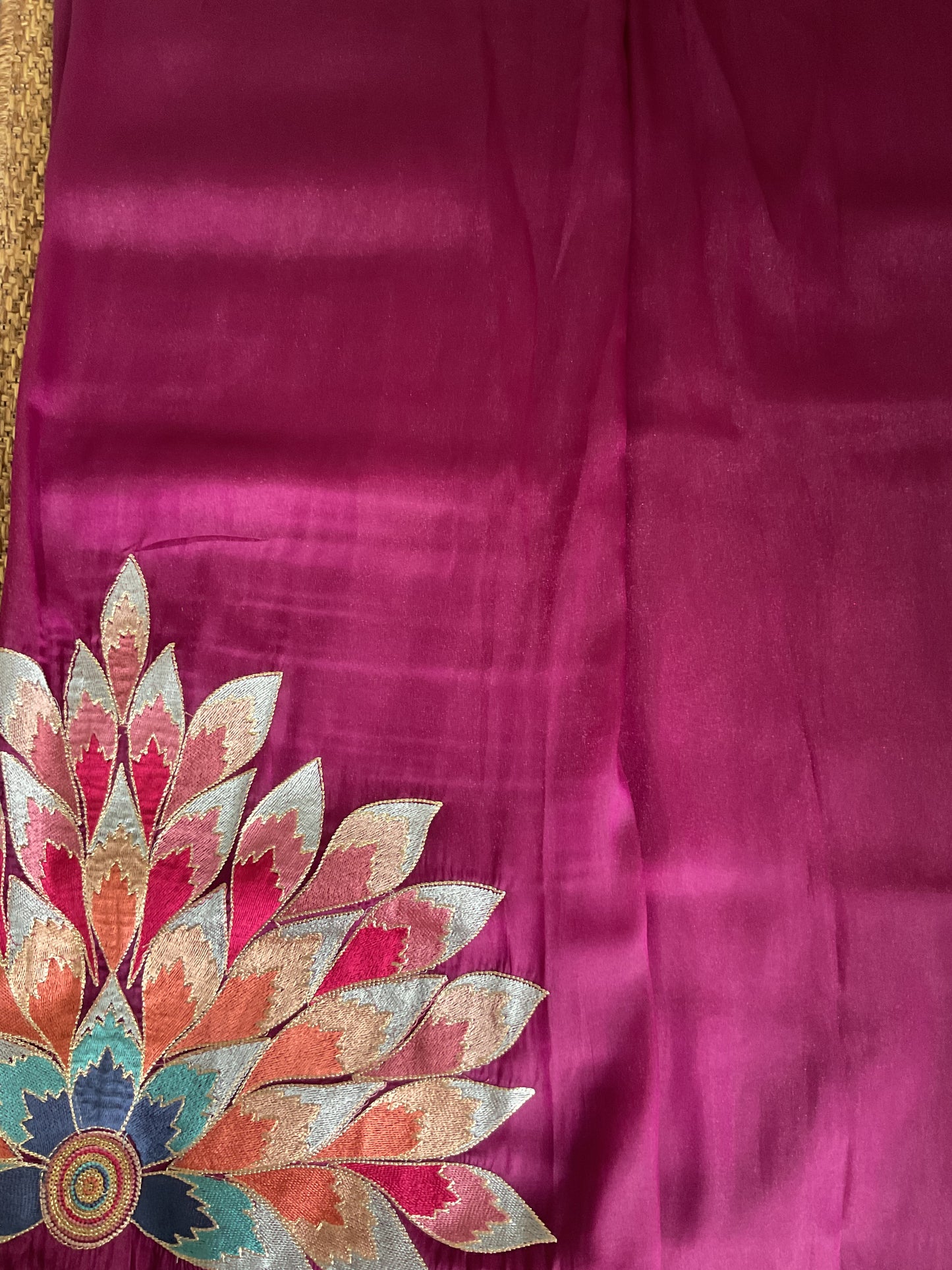 Designer Embroidered Organza Saree – (Wine Magenta)