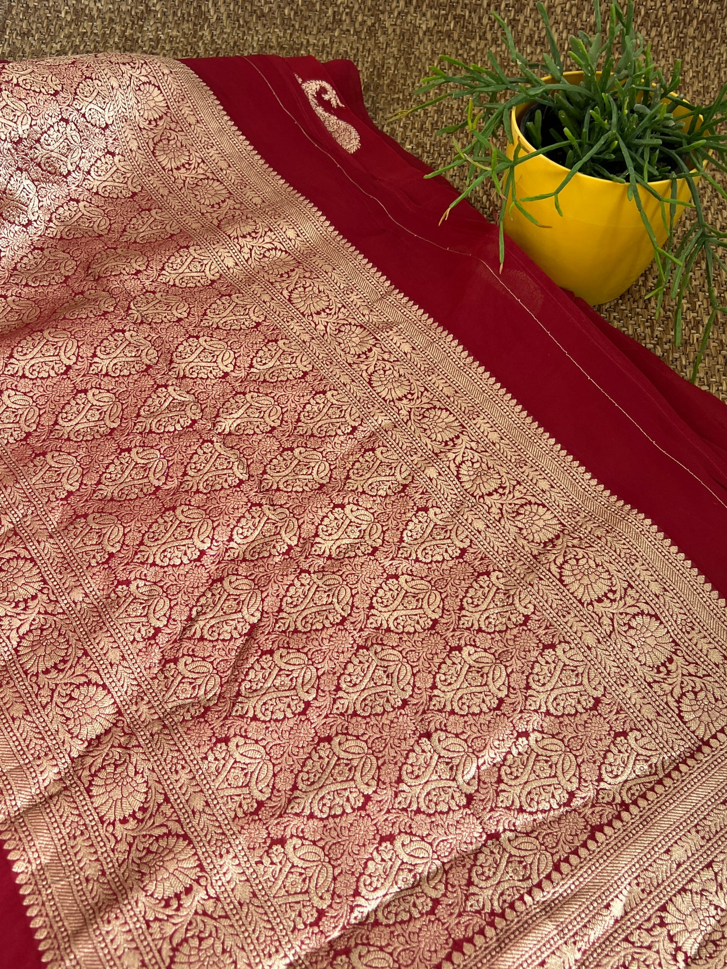 Maroon Banarasi  gold butta georgette saree