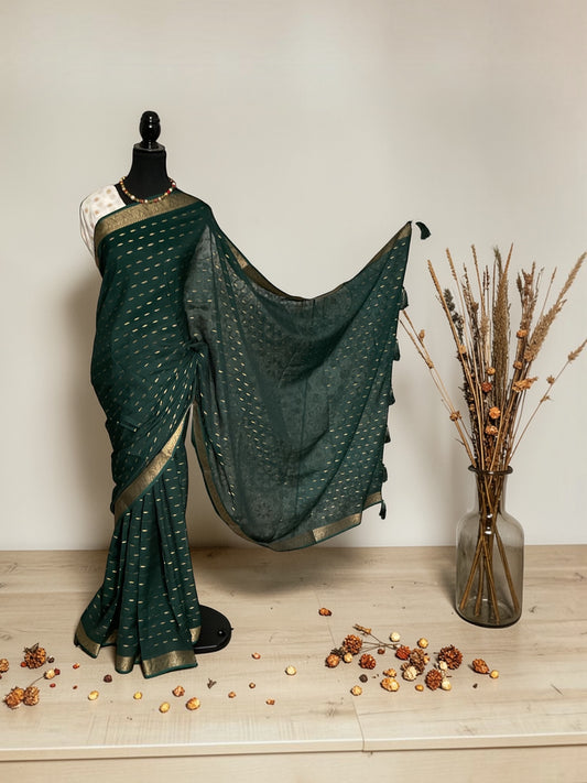 Walnut Silk Georgette saree(Green)
