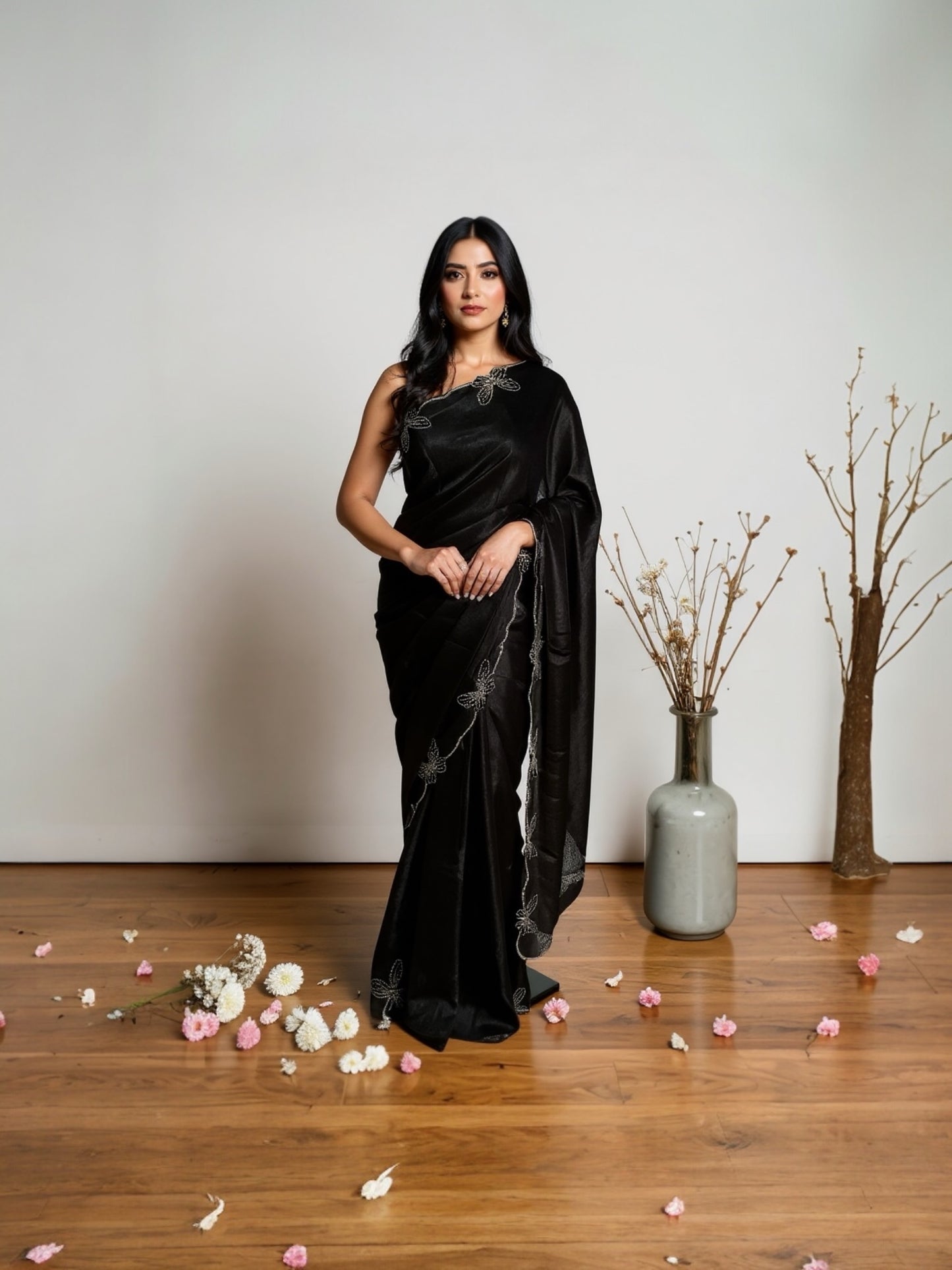 Space silk Butterfly Fancy saree-Black