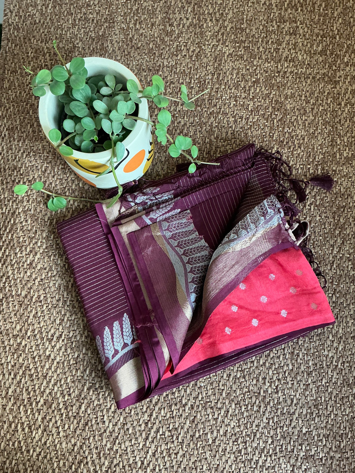 Dola silk wine stripes saree