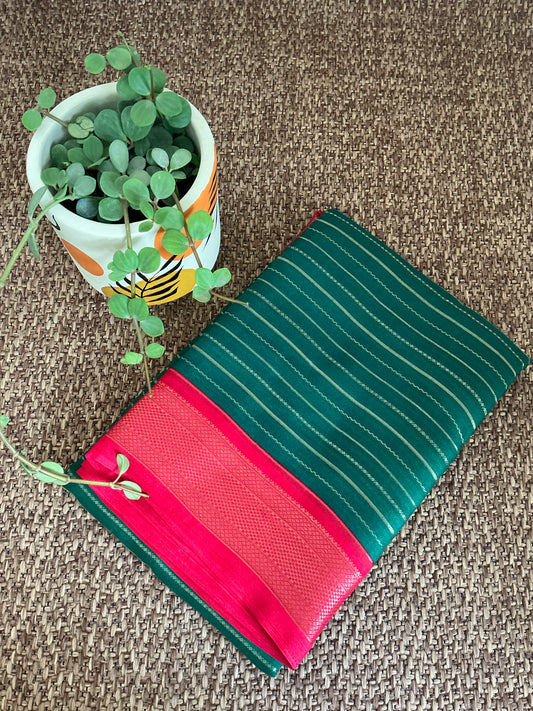 Green Chiffon saree with red border