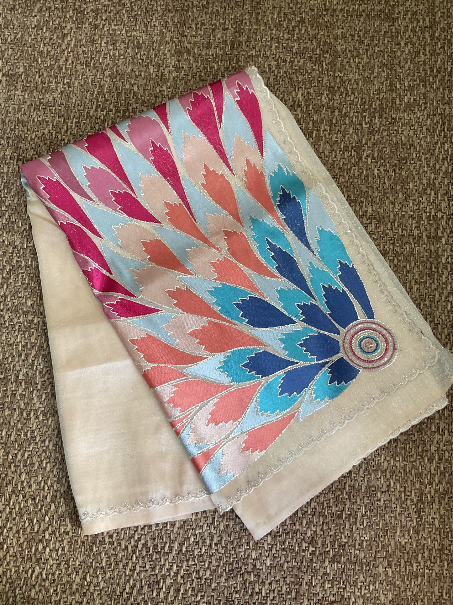 Designer embroidered organza saree(Ivory)