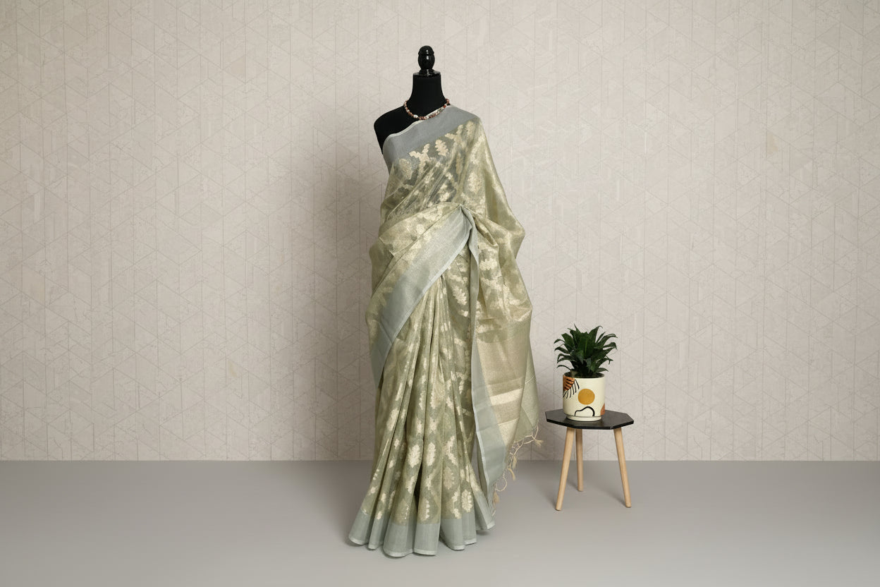 Kota tissue saree( Sage green)