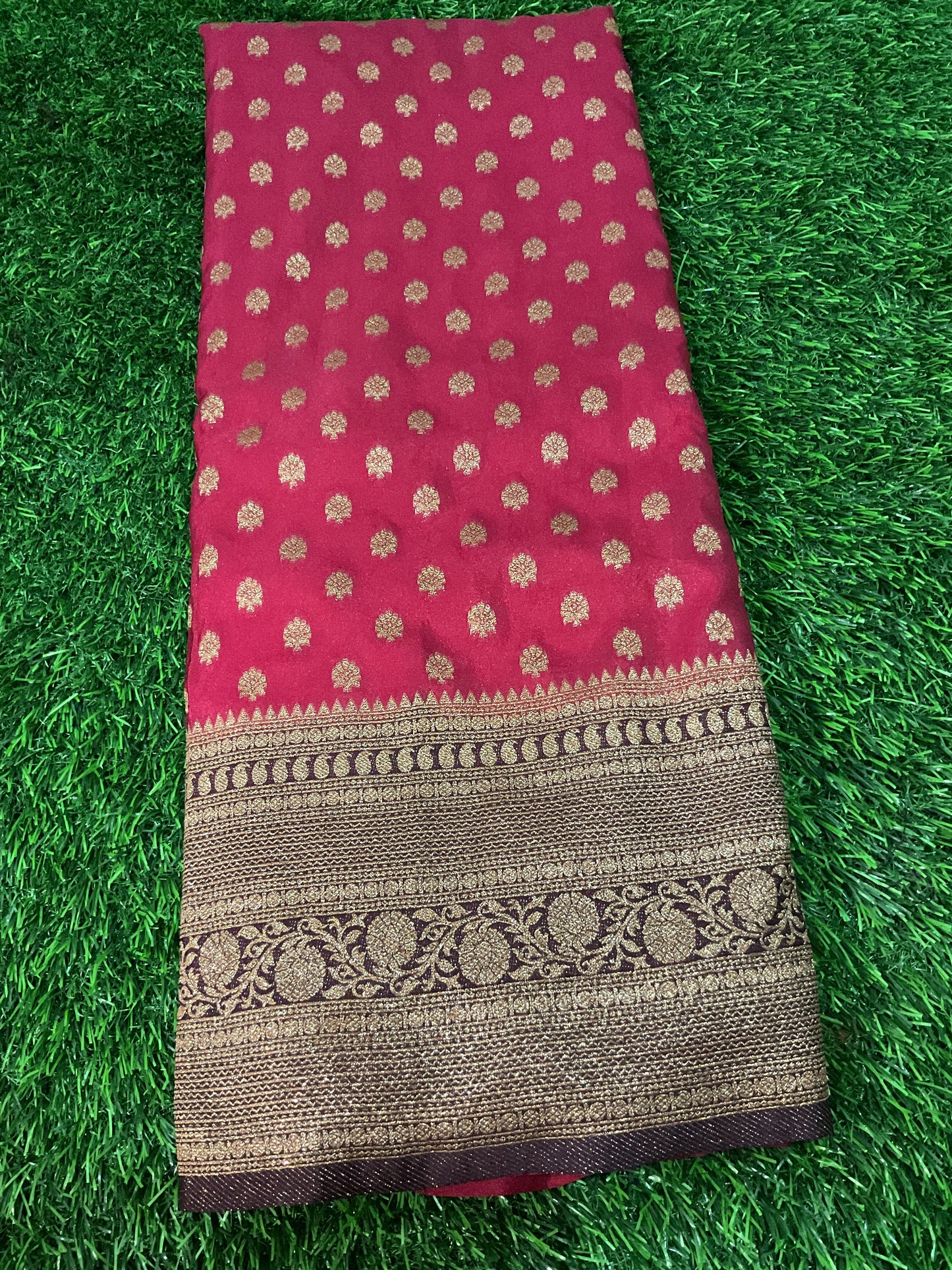 Dark pink with brown border Banarasi crepe georgette saree