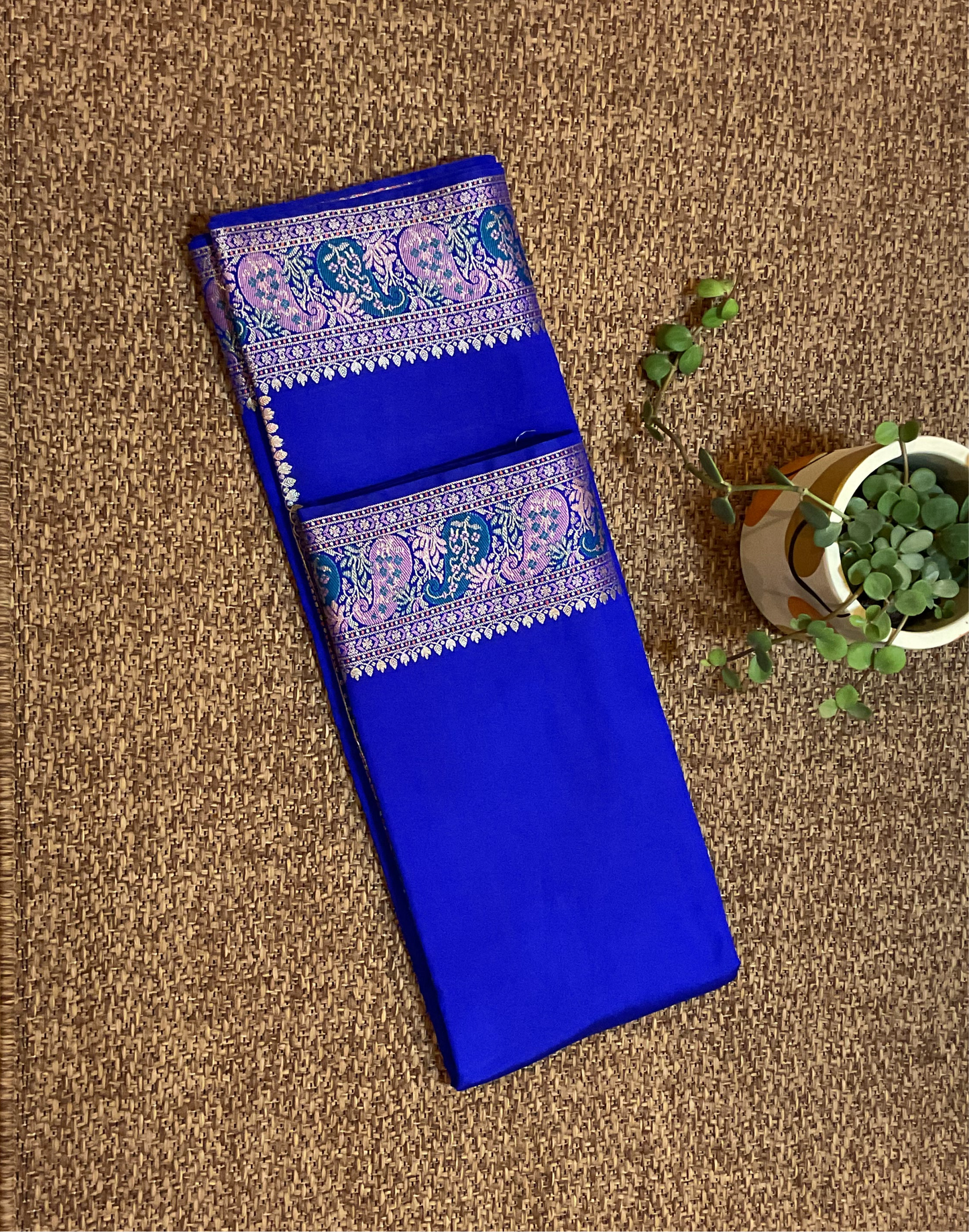 Royal blue warmsilk meenakari border saree