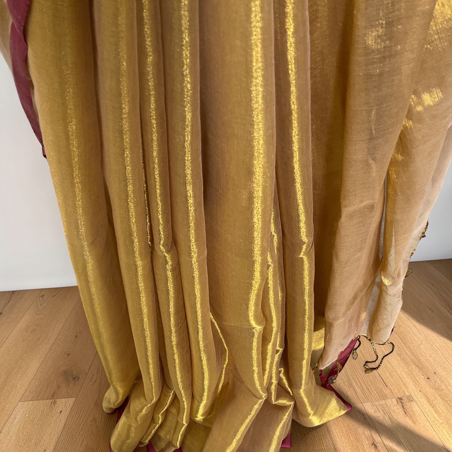Khadi Tissue saree(Golden with pink border)