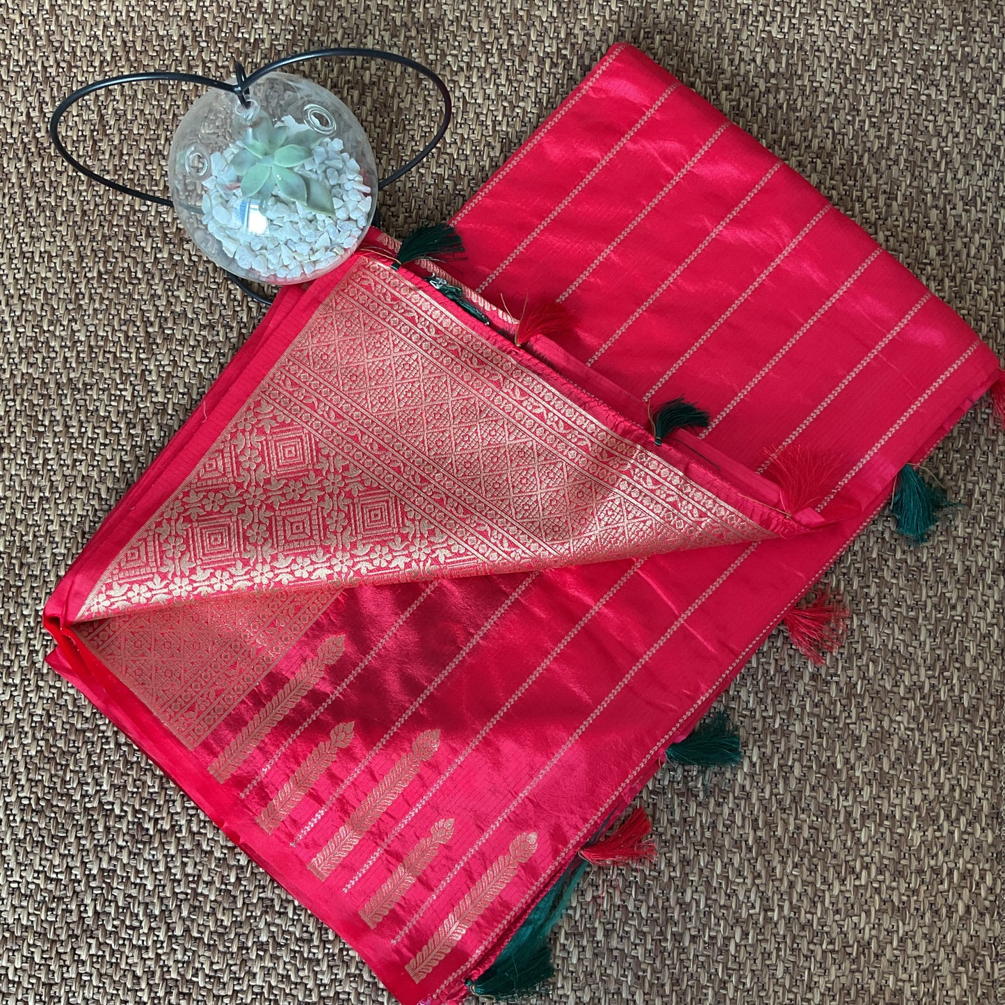 Red tussar temple border saree(03)