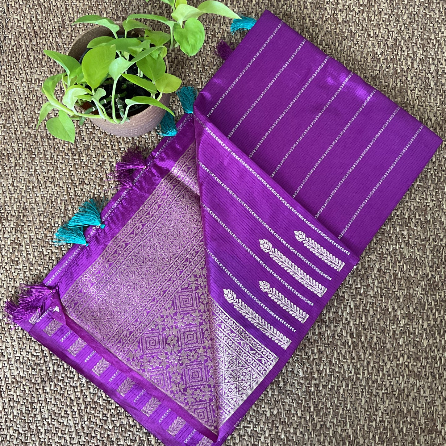 Purple tussar temple border saree(05)